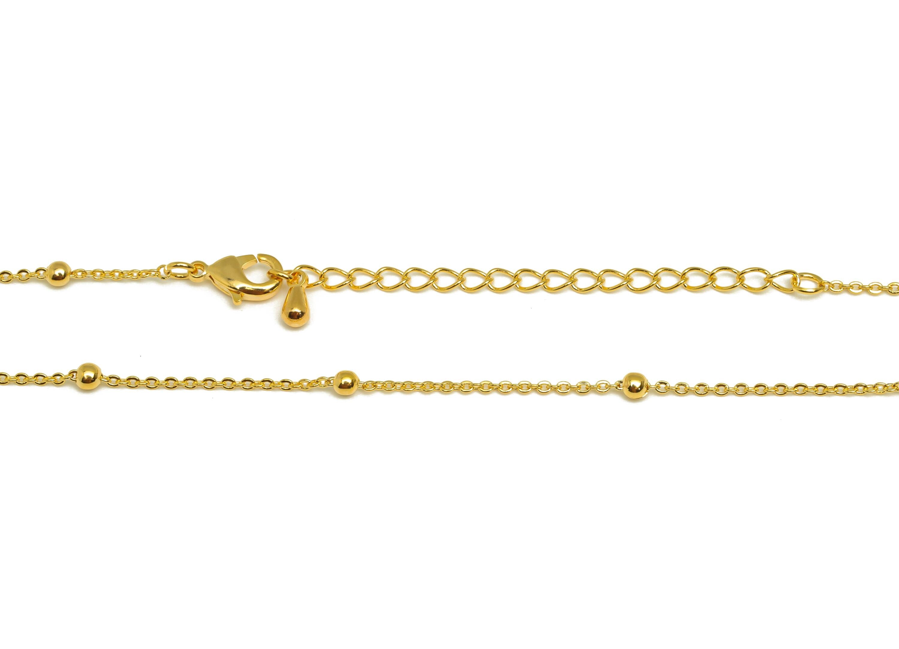 3.0 Finished Ball Cable Chain - Gold 42+6cm Ball Beaded Flat Cable Chain - Brass Cable Chain - For Necklace - 18K Real Gold Plating -RGP7464 - DOMEDBAZAAR
