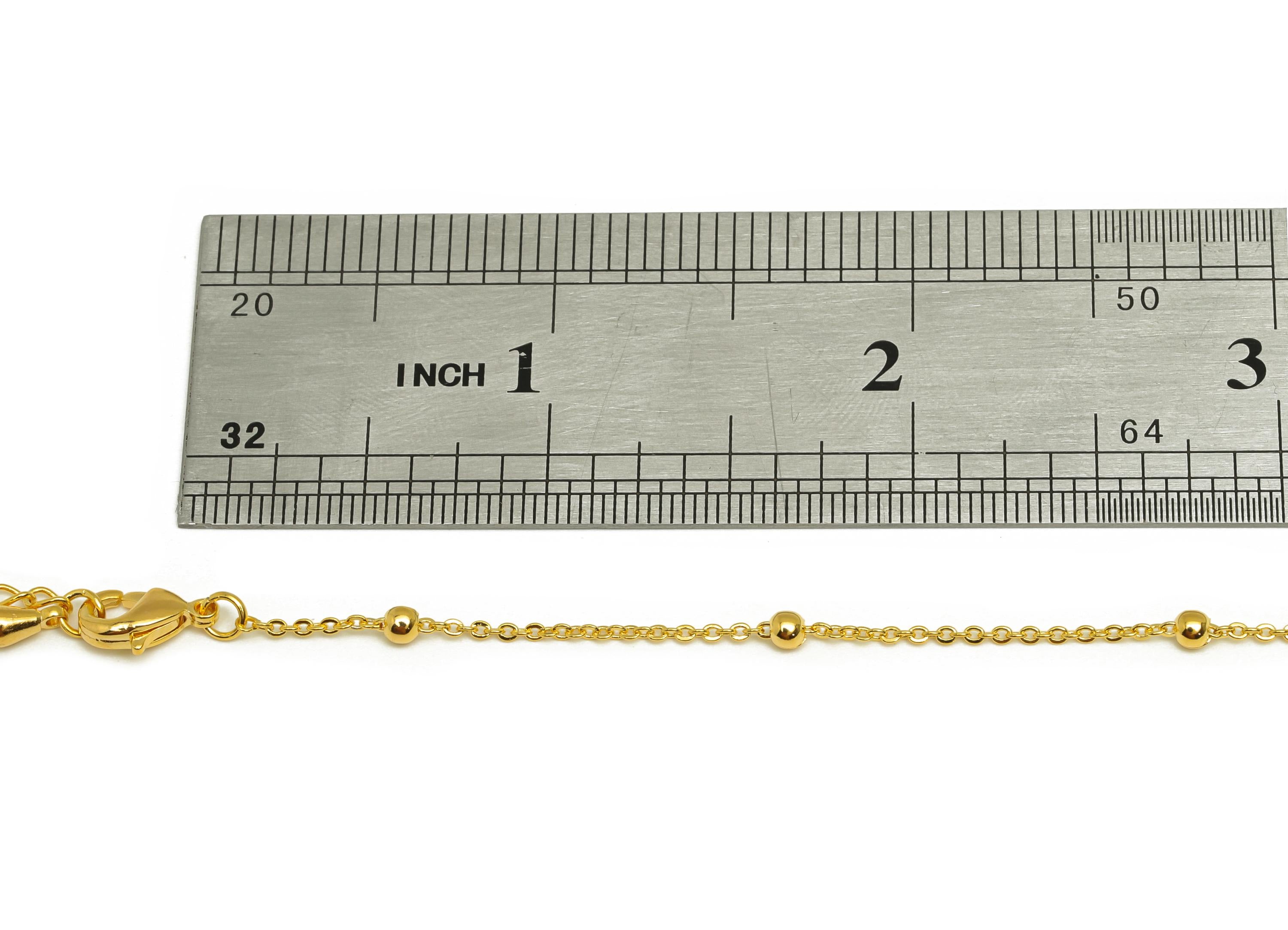 3.0 Finished Ball Cable Chain - Gold 42+6cm Ball Beaded Flat Cable Chain - Brass Cable Chain - For Necklace - 18K Real Gold Plating -RGP7464 - DOMEDBAZAAR