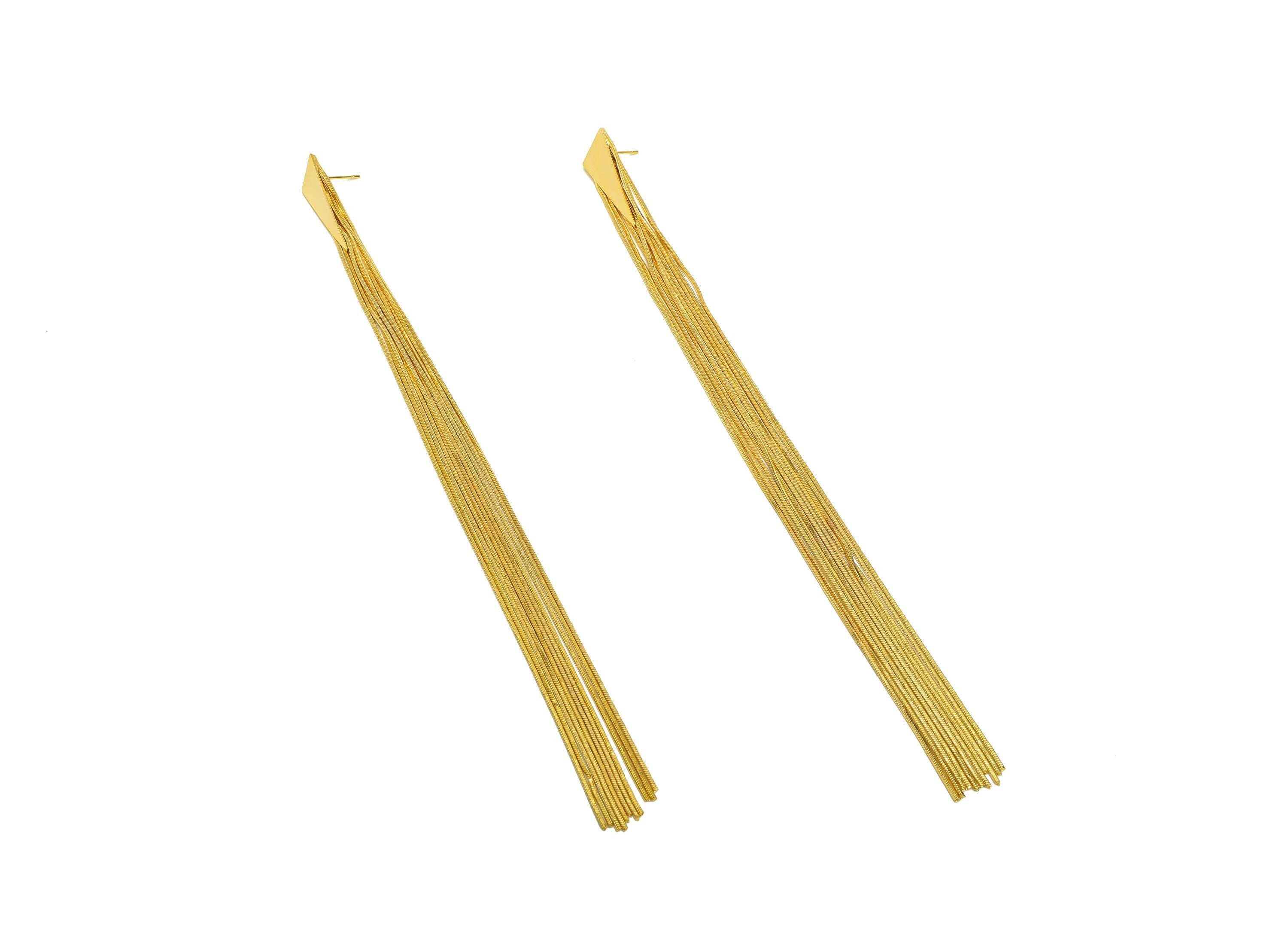 Brass Tassel Earring Stud - Brass Triangle Tassel Earring Post - Geometry Snake Chain Post - 18K Real Gold Plated - 178x10x1.44mm - RGP7503 - DOMEDBAZAAR