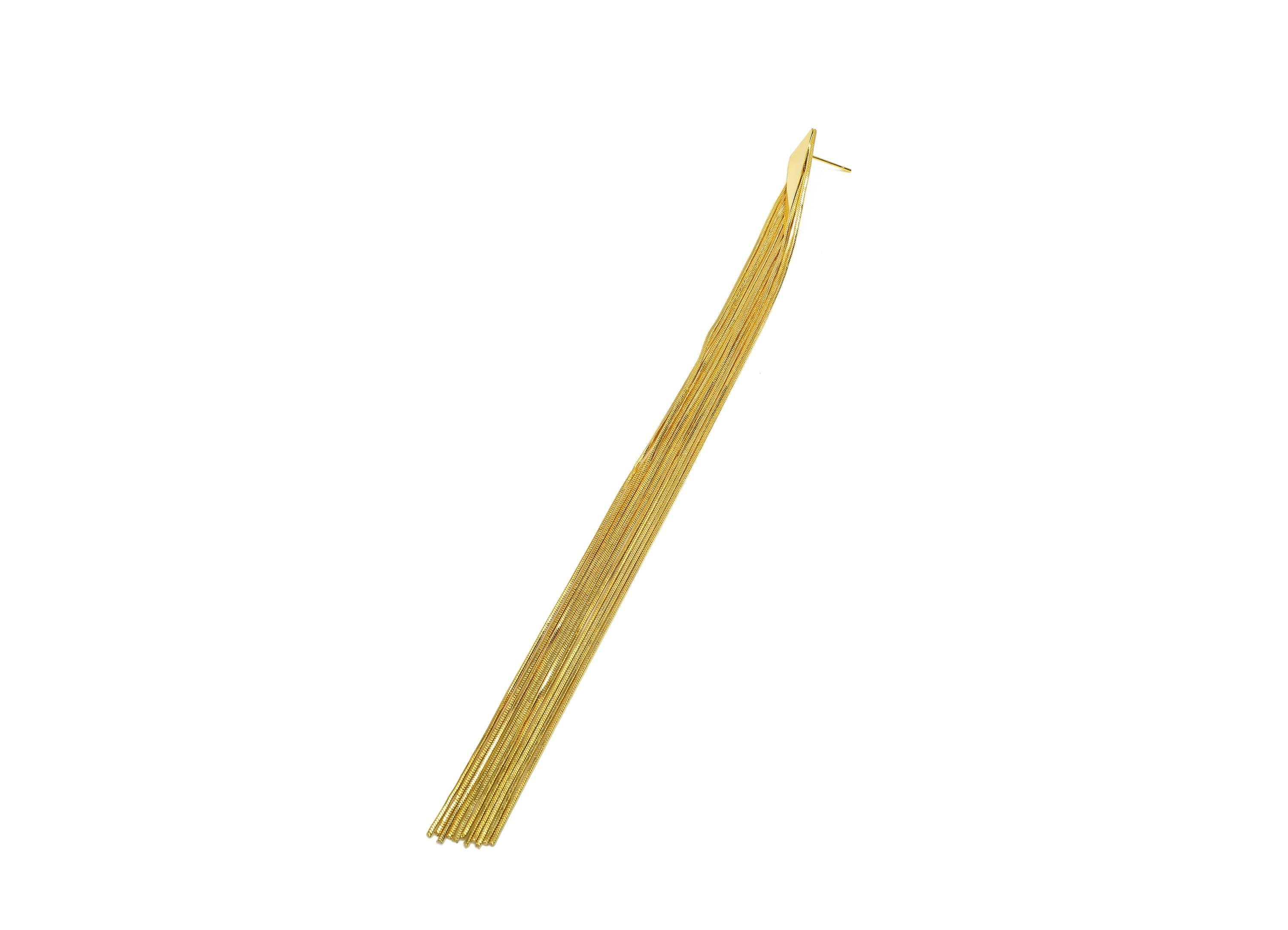 Brass Tassel Earring Stud - Brass Triangle Tassel Earring Post - Geometry Snake Chain Post - 18K Real Gold Plated - 178x10x1.44mm - RGP7503 - DOMEDBAZAAR