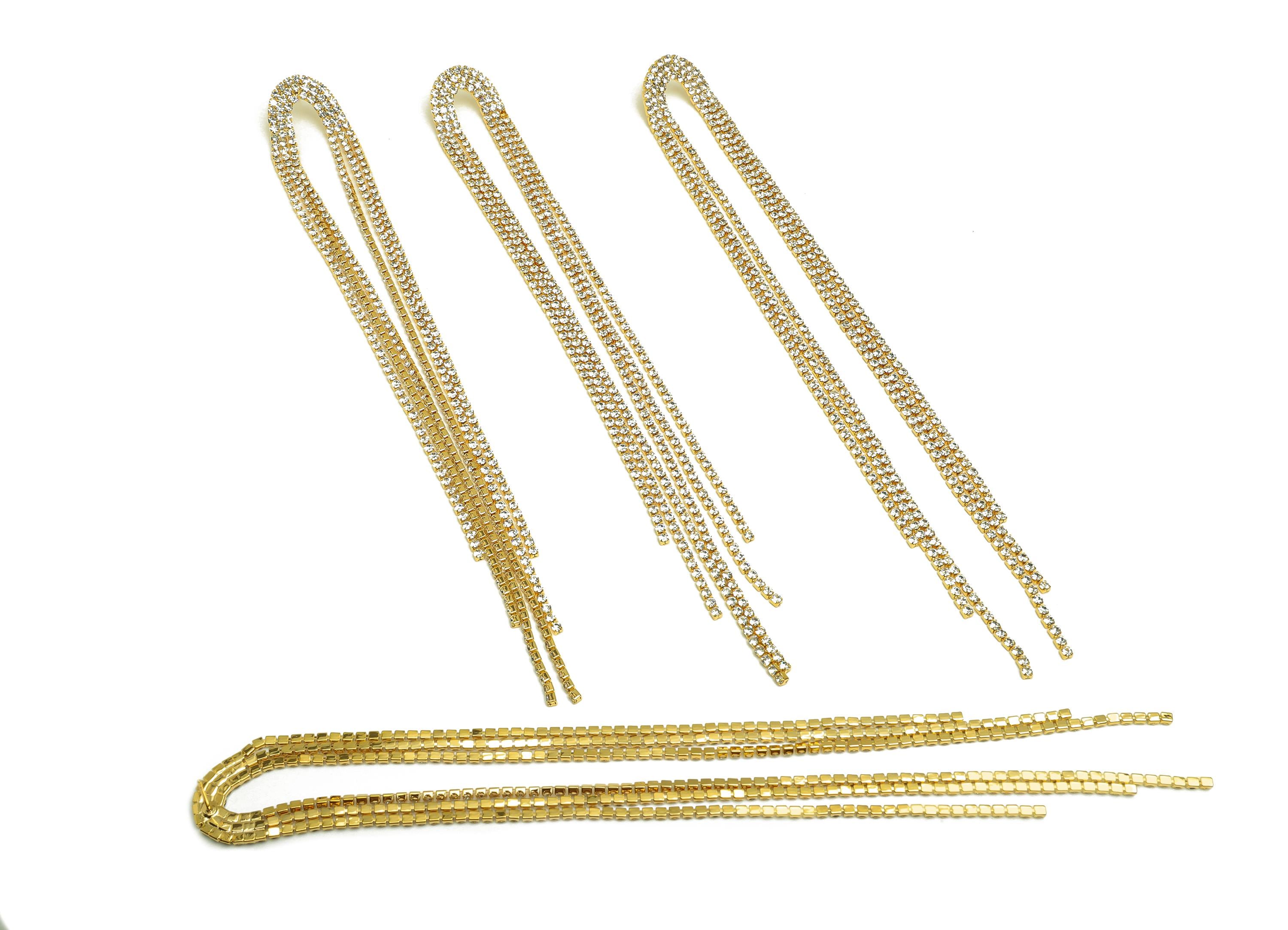 Brass Tassel Earring Stud - Domed Tassel Earring Post - Bridge Zircon Tassel Earring Post - 18K Real Gold Plated - 186x18x2.2mm - RGP7511 - DOMEDBAZAAR