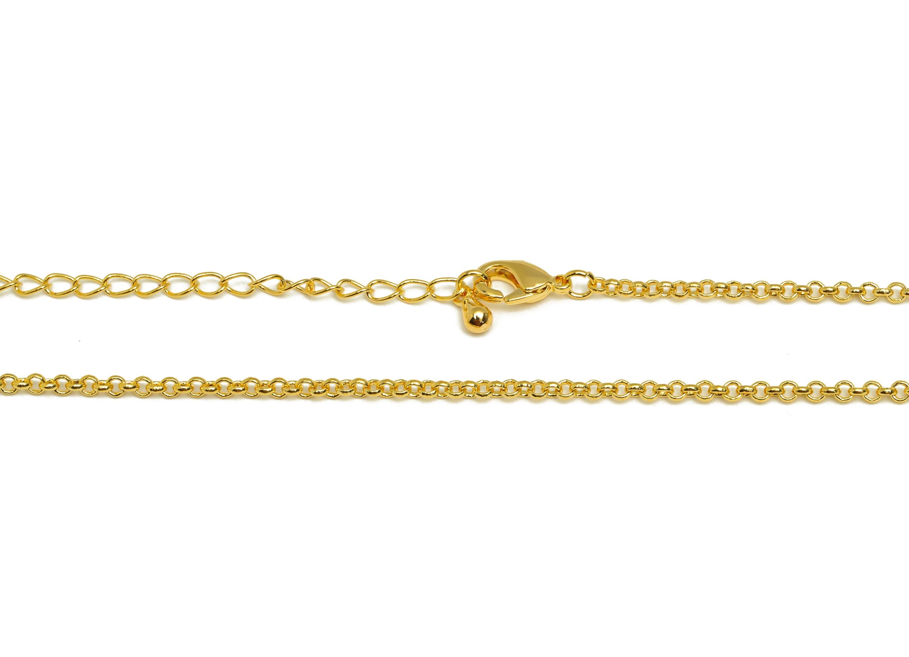 2.0 Finished Rolo Chain - Gold 42+6cm Rolo Chain - Brass Mini Finished Rolo Chain - For Necklace - 18K Real Gold Plating -RGP7466 - DOMEDBAZAAR