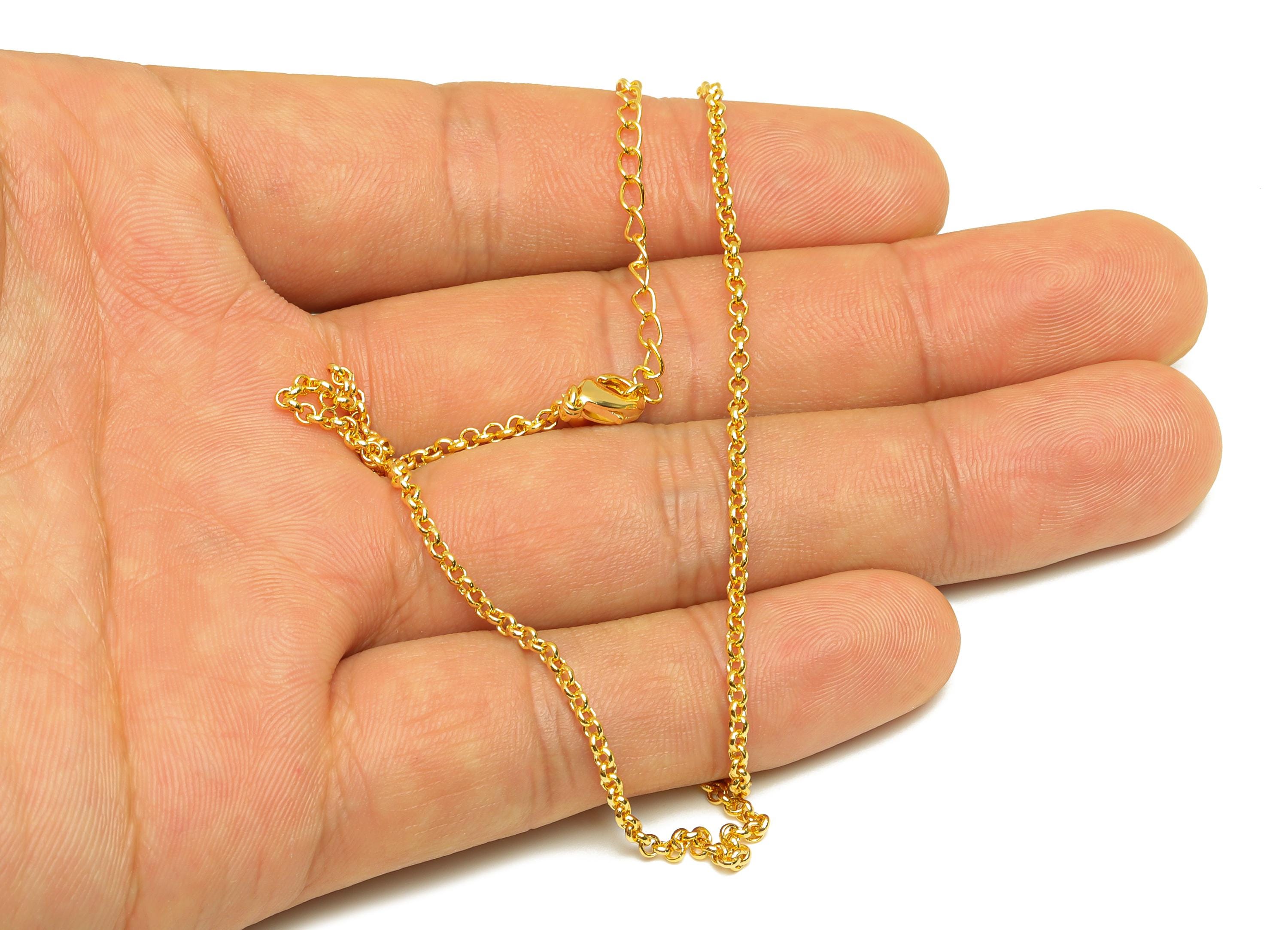 2.0 Finished Rolo Chain - Gold 42+6cm Rolo Chain - Brass Mini Finished Rolo Chain - For Necklace - 18K Real Gold Plating -RGP7466 - DOMEDBAZAAR