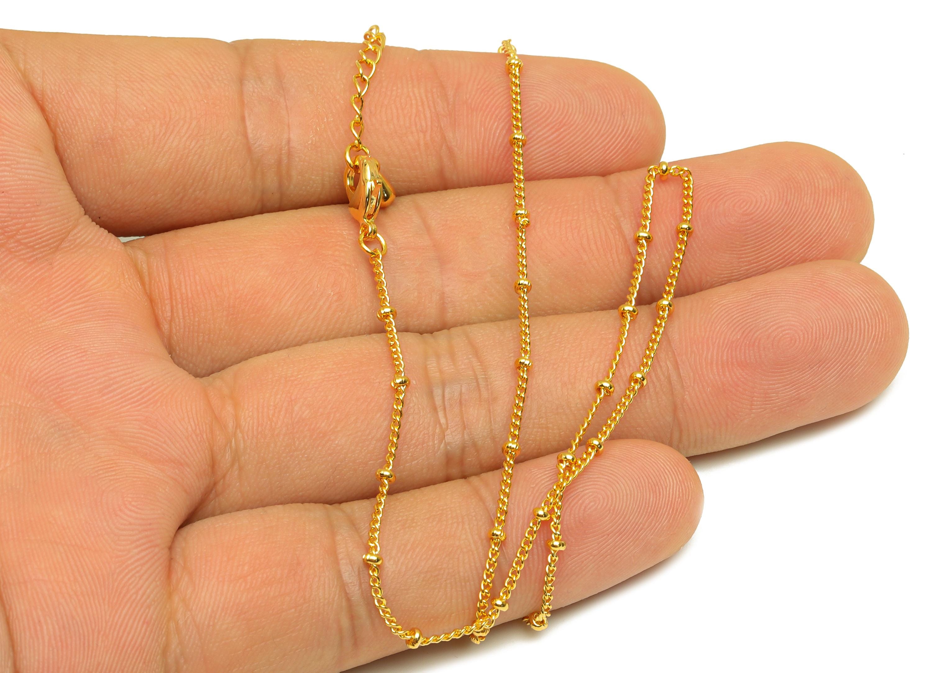 0.135 Finished Ball Curb Chain - Gold 42+6cm Rondella Beaded Curb Chain - Brass Curb Chain - For Necklace - 18K Real Gold Plating - RGP7470 - DOMEDBAZAAR