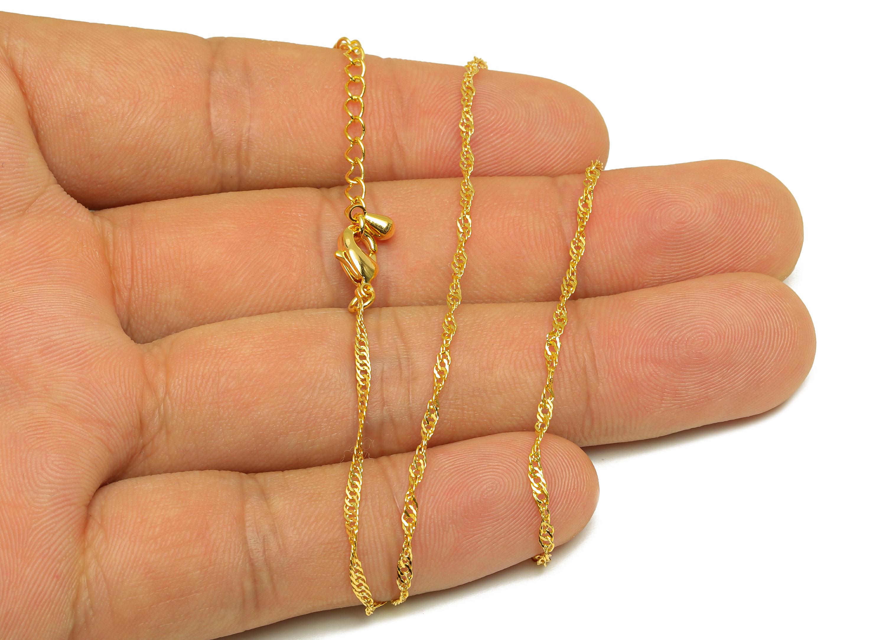 1.7mm Finished Twisted Chain - Gold 42.5+6cm Water Wave Chain - Brass Finished Twisted Chain - For Necklace - 18K Real Gold Plating -RGP7474 - DOMEDBAZAAR