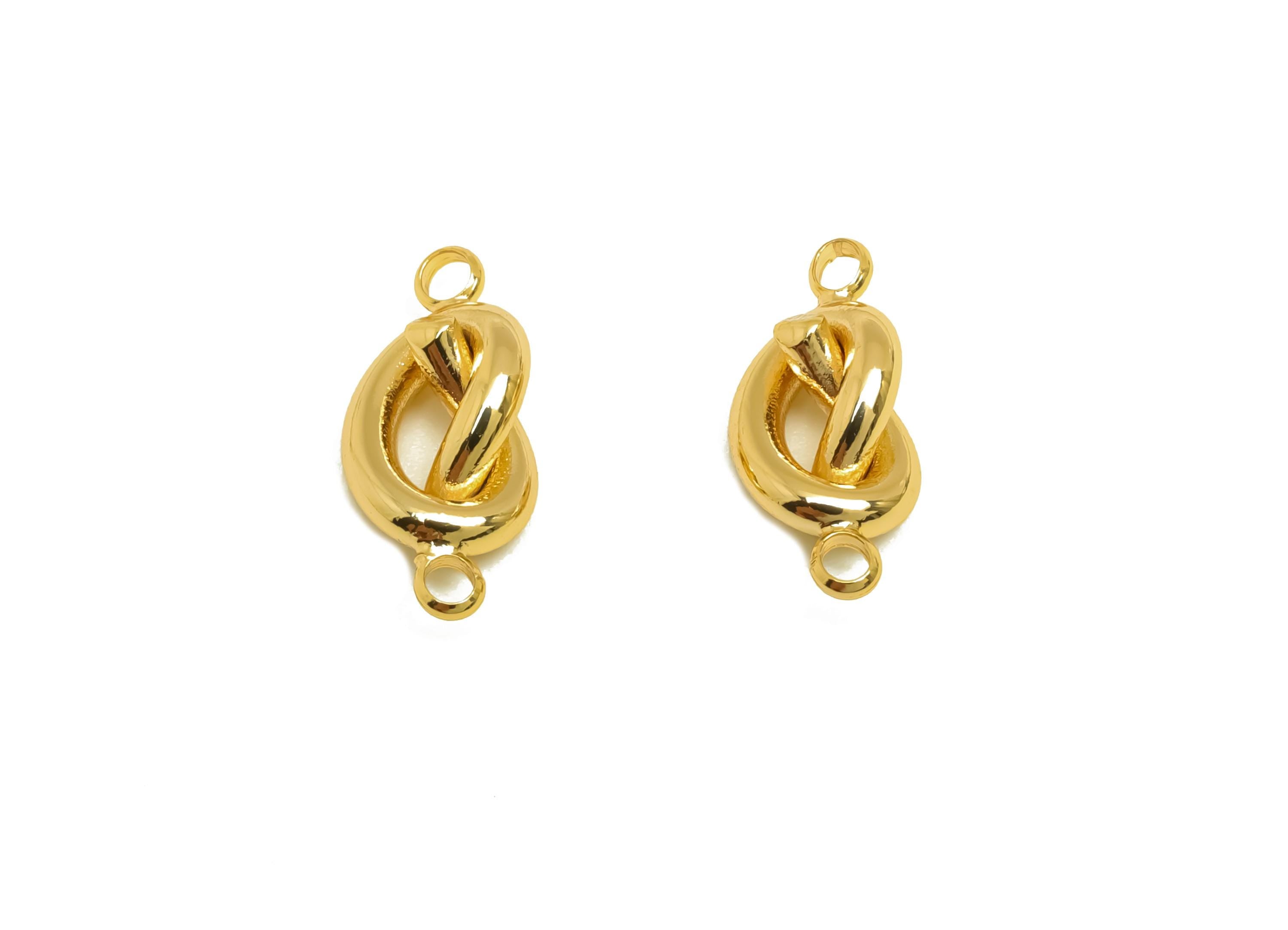 Brass Knot Connector - Gold Mini Knot Earring Charm - Necklace Connector - For Bracelet - 18K Real Gold Plating - 14.77x6.52x1.8mm - RGP7947 - DOMEDBAZAAR