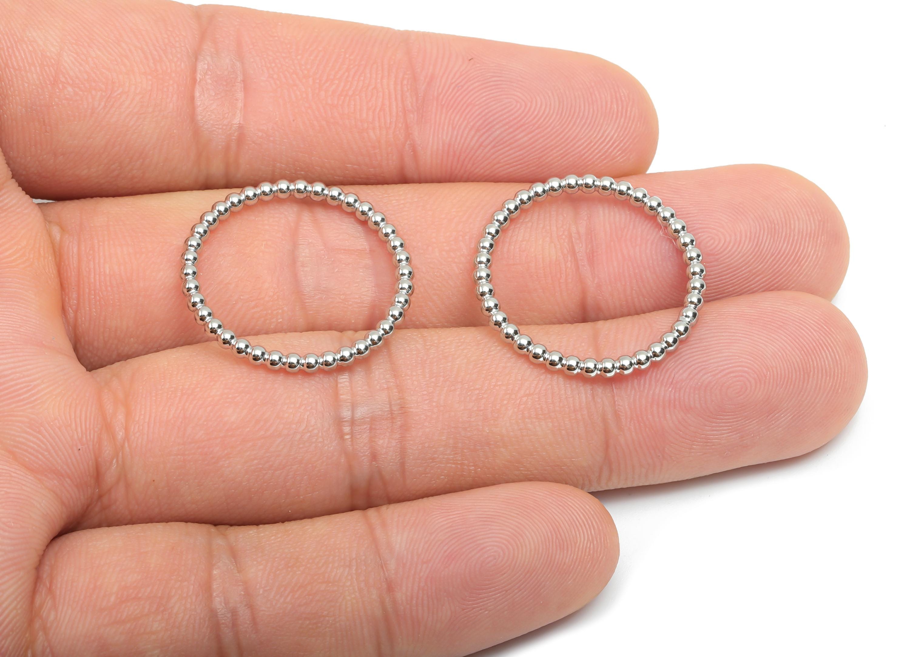 18mm Ball Wire Chian Ring - Dainty Beaded Band - Brass Solid Thin Ring - Beaded Ring - 18K Real White Gold Plating - 22x22x1.75mm - RGP8106 - DOMEDBAZAAR