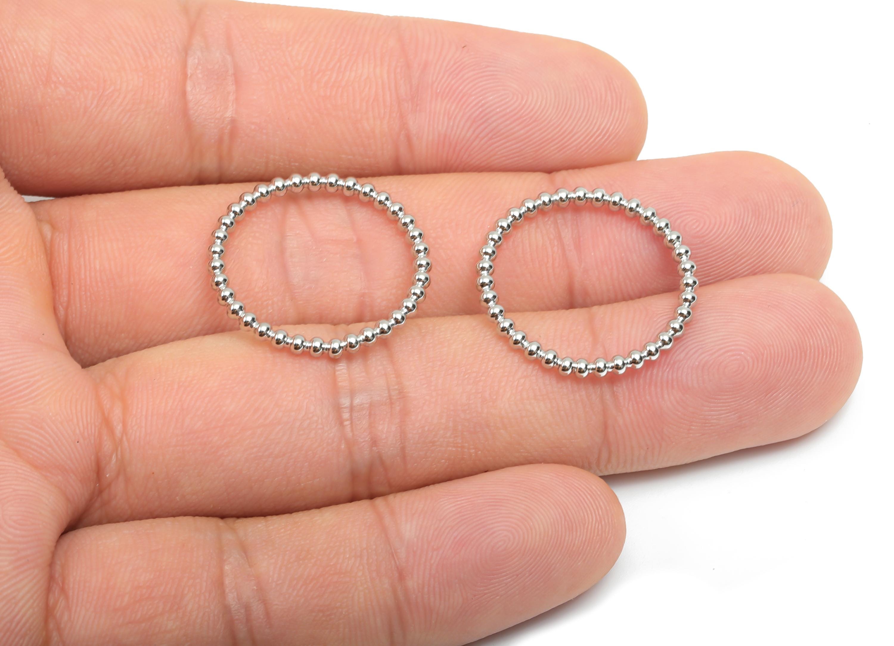 19mm Ball Wire Chian Ring - Dainty Beaded Band - Brass Solid Thin Ring - Beaded Ring - 18K Real White Gold Plating - 23x23x1.77mm - RGP8107 - DOMEDBAZAAR