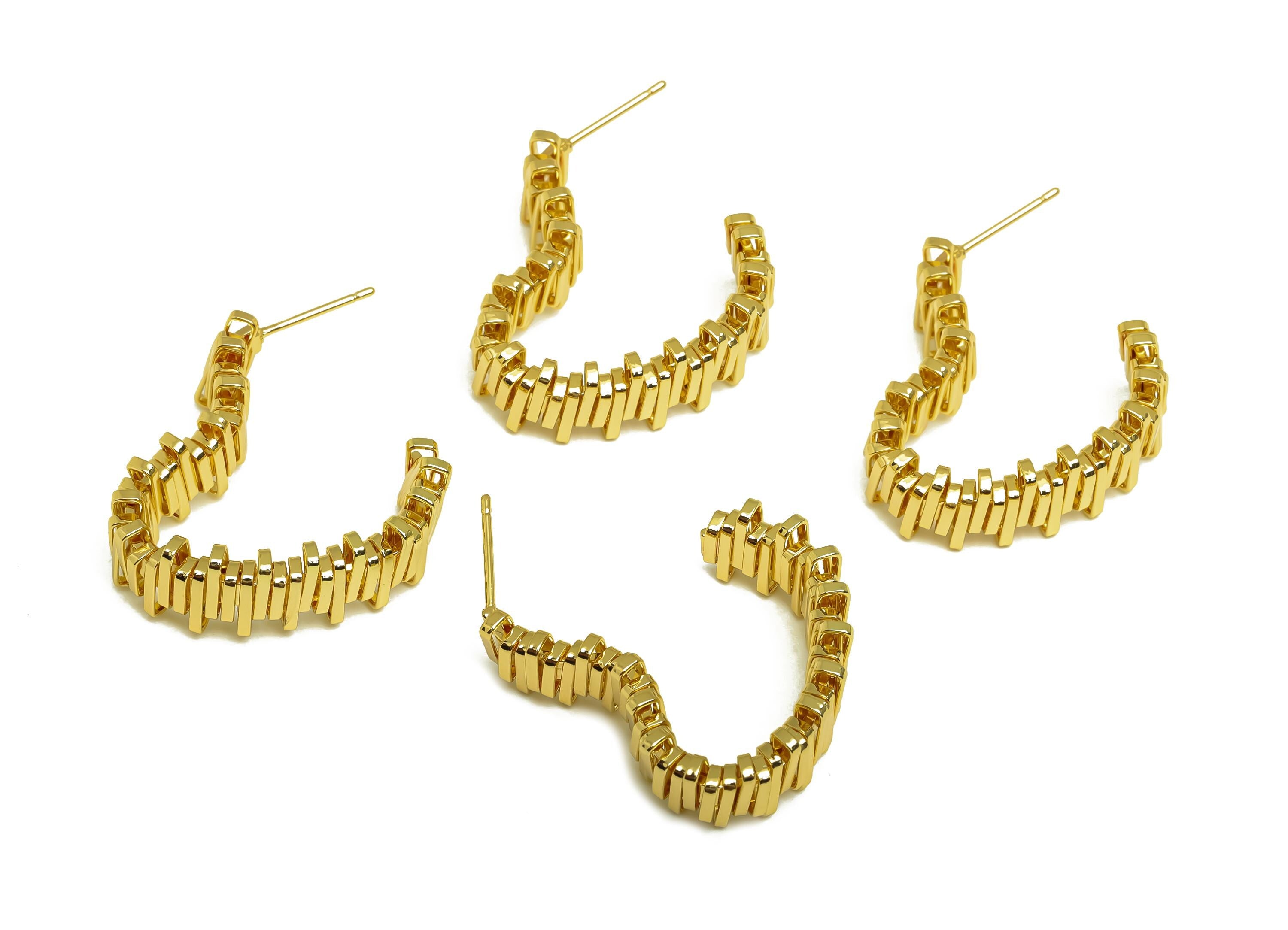 Brass Heart Earring Post - Gold Open Heart Earring Stud - Textured Open Heart Earring Post - 18K Real Gold Plated - 33.3x27.74x3mm - RGP7958 - DOMEDBAZAAR