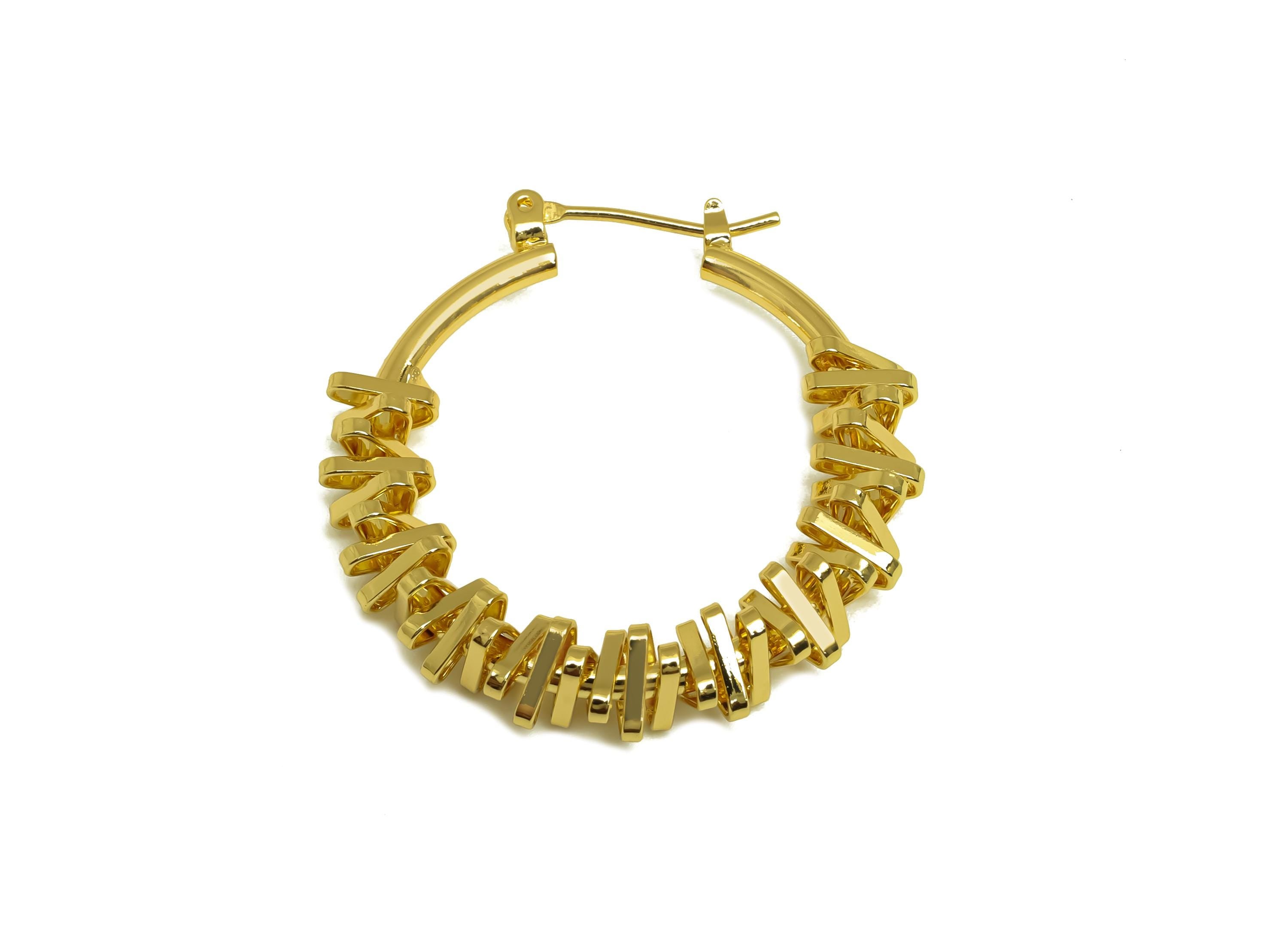 Brass Round Hoop Earring - Gold Huggie Hoop Earring Clasp - Textured Huggie Hoop Earring - 18K Real Gold Plating - 33.11x32.64x2mm - RGP7962 - DOMEDBAZAAR