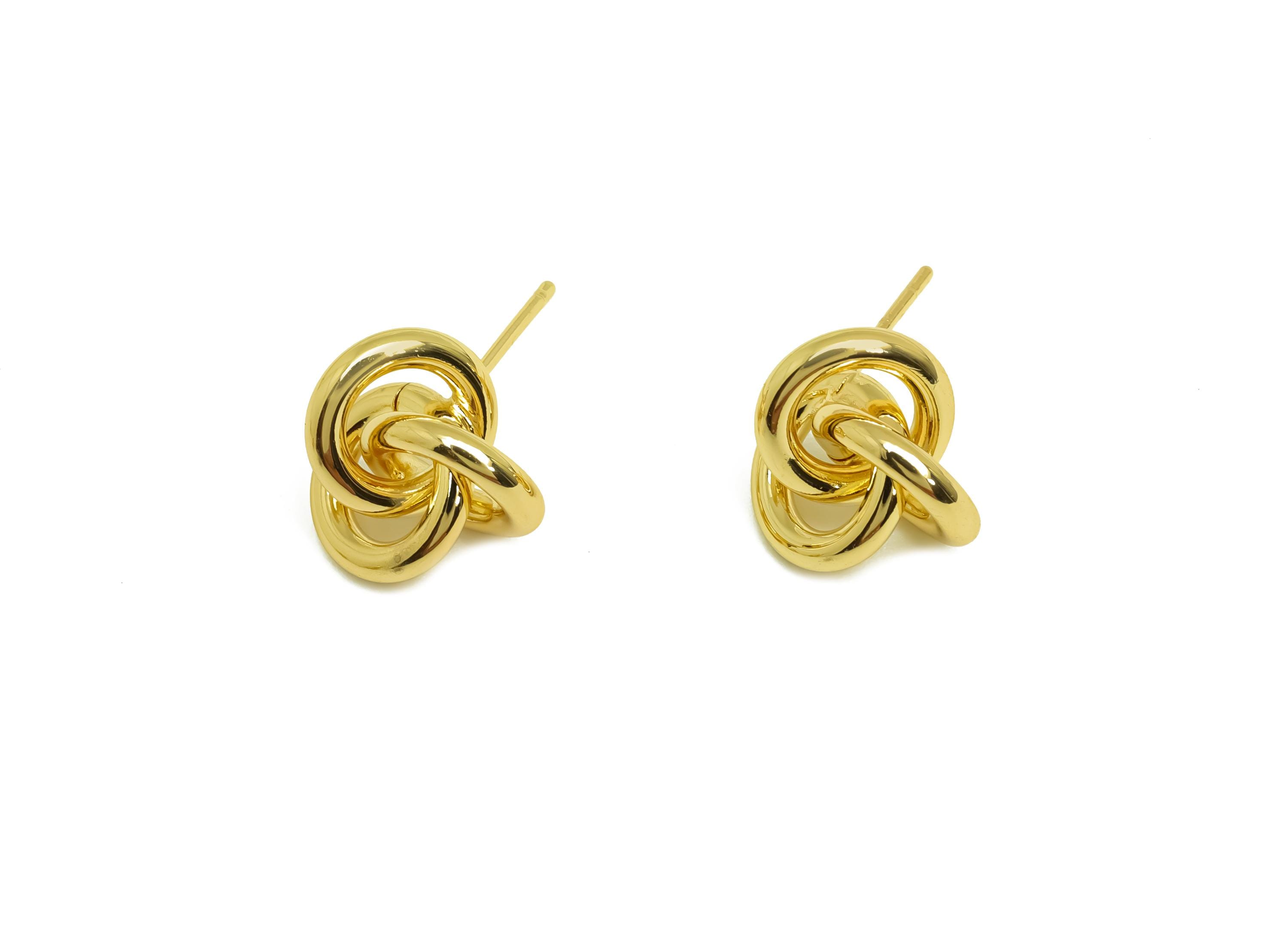 Brass Knot Earring Post - Gold Round Knot Earring Stud - Intertwined Knot Earring Post - 18K Real Gold Plating - 12.87x12.03x5.79mm- RGP7966 - DOMEDBAZAAR