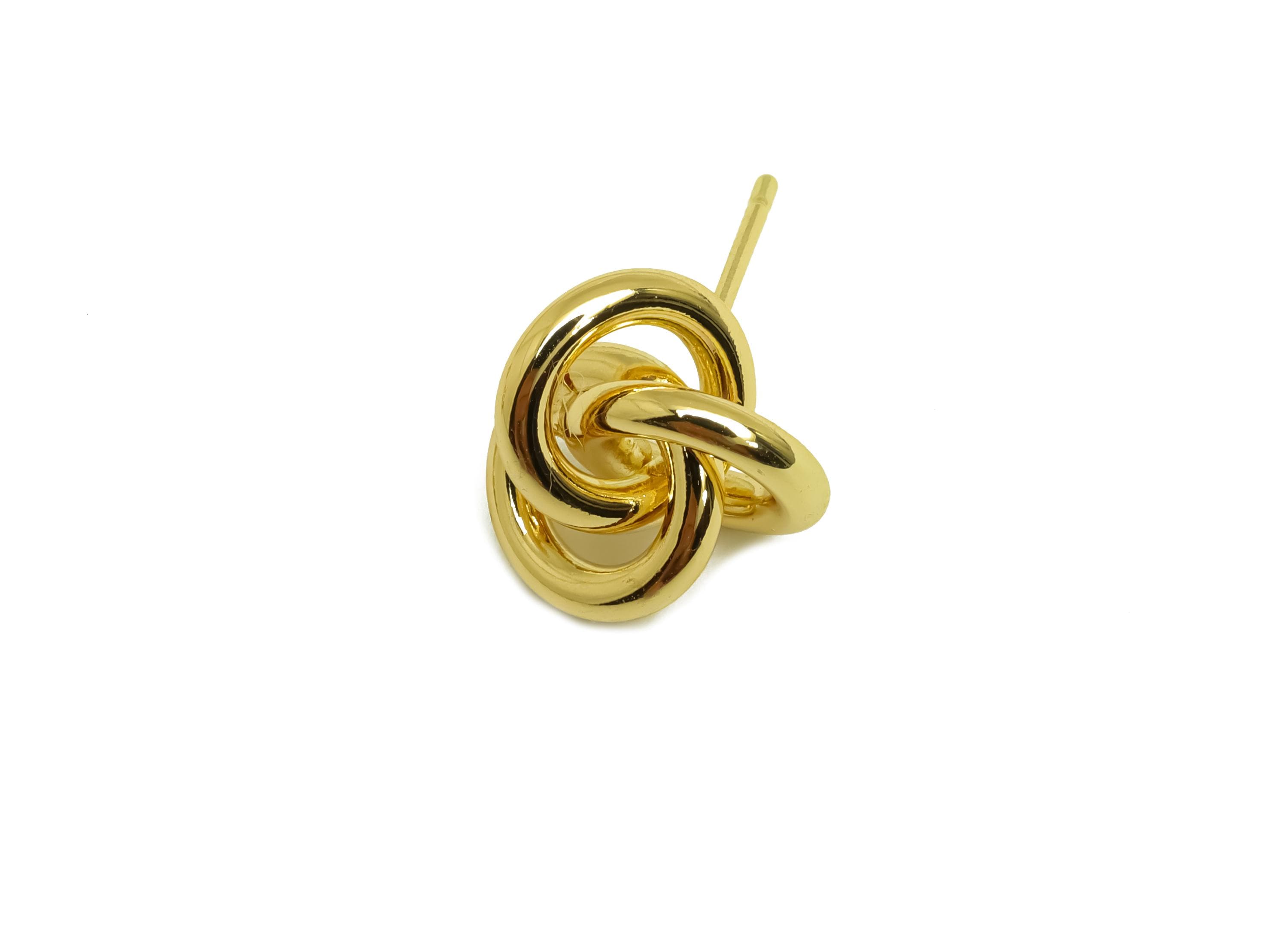 Brass Knot Earring Post - Gold Round Knot Earring Stud - Intertwined Knot Earring Post - 18K Real Gold Plating - 12.87x12.03x5.79mm- RGP7966 - DOMEDBAZAAR