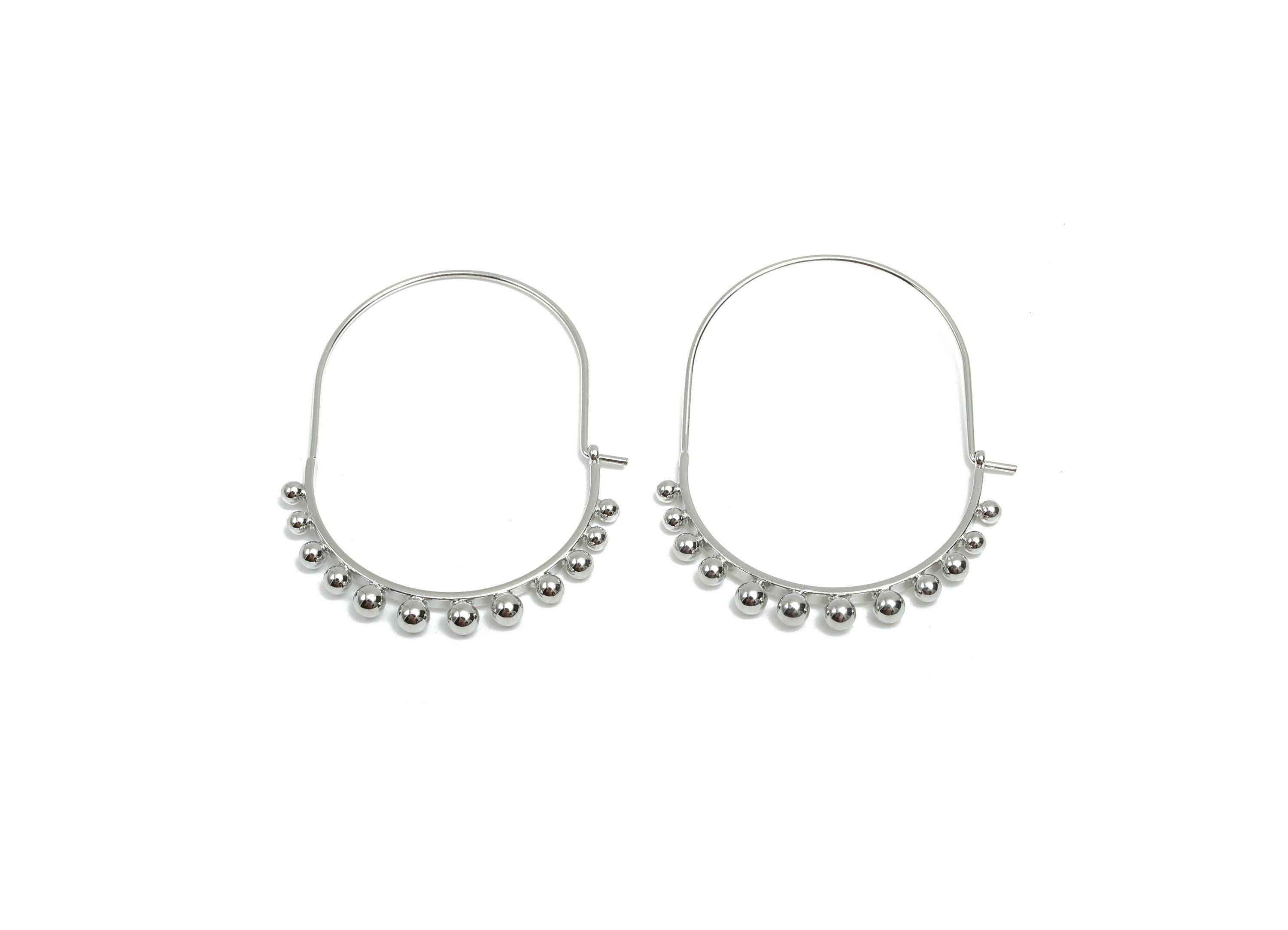 Brass Huge Beaded Wire Hoop Earring - Brass Hoop Earring - Beaded Hoop Earring - 18K Real White Gold Plating - 46.3x35.7x3.33mm - RGP8093 - DOMEDBAZAAR
