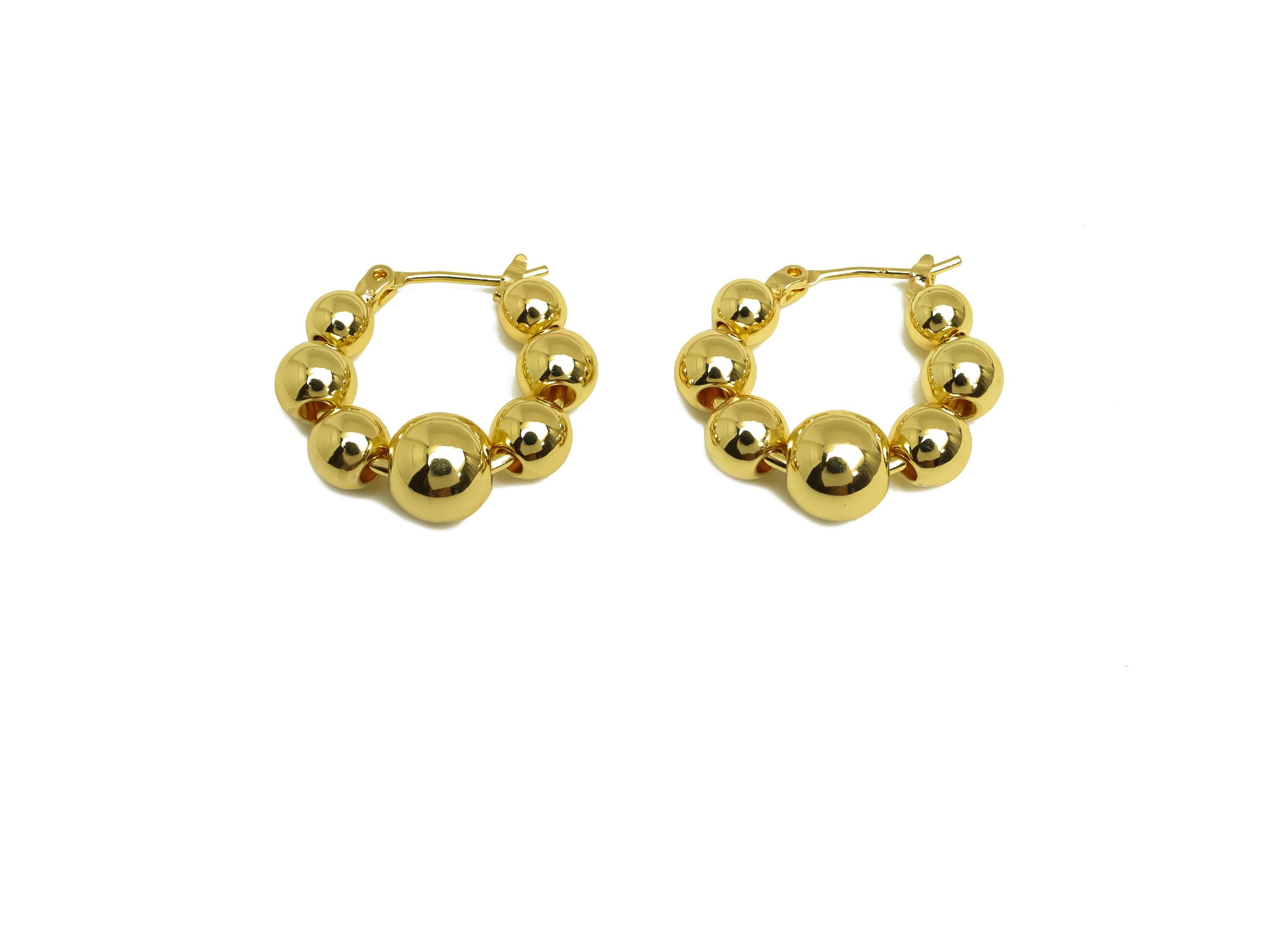 Brass Ball Beads Earring - Gold Round Ball Huggie Hoop Earring - Ball Hoop Earring Clasp - 18K Real Gold Plating- 21.6x21.7x4.74mm - RGP7967 - DOMEDBAZAAR