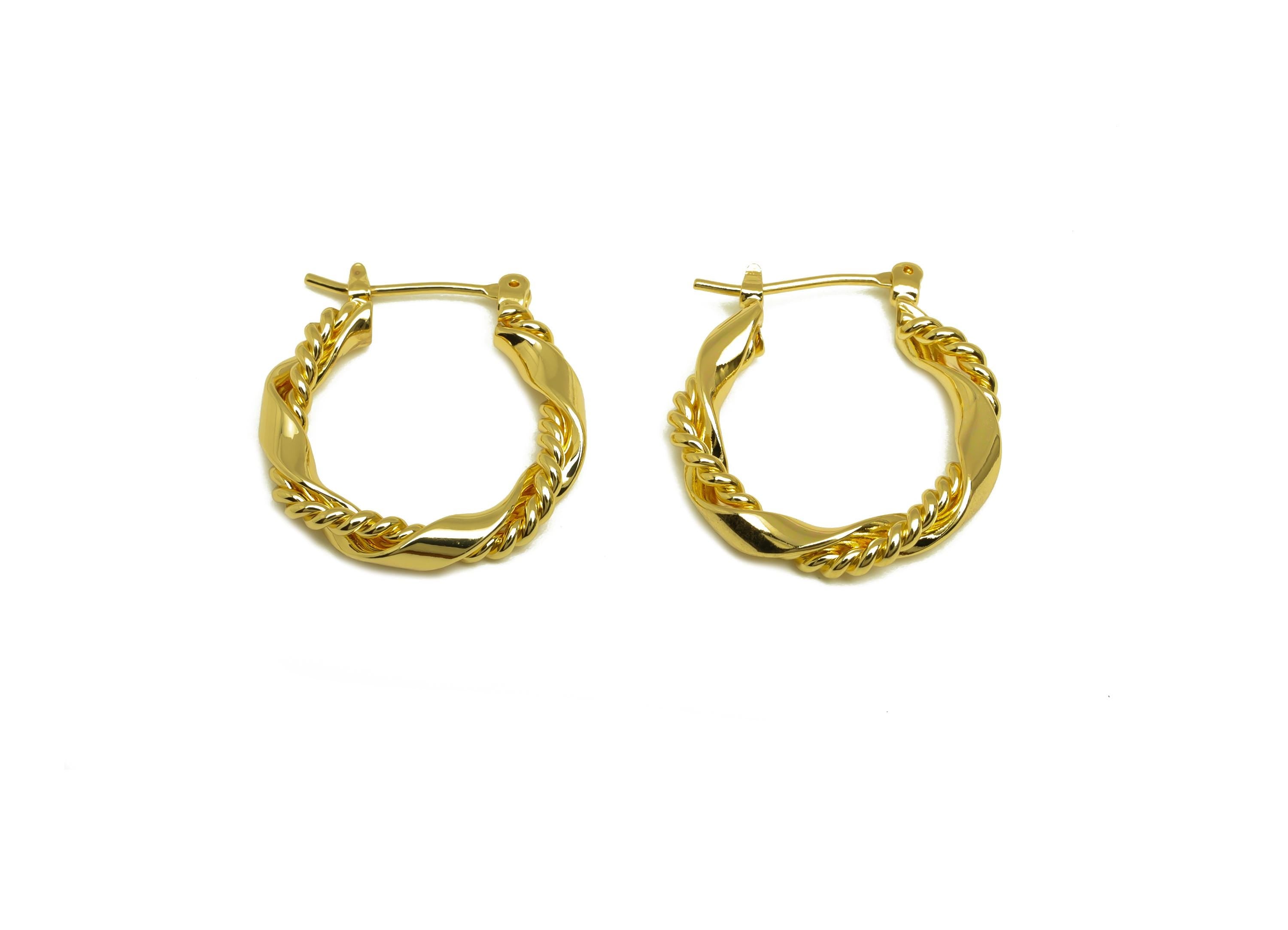 Brass Twisted Hoop Earring - Gold Curved Wave Huggie Earring Clasp - Round Hoop Earring - 18K Real Gold Plating- 23.22x21.5x 3.5mm - RGP7969 - DOMEDBAZAAR