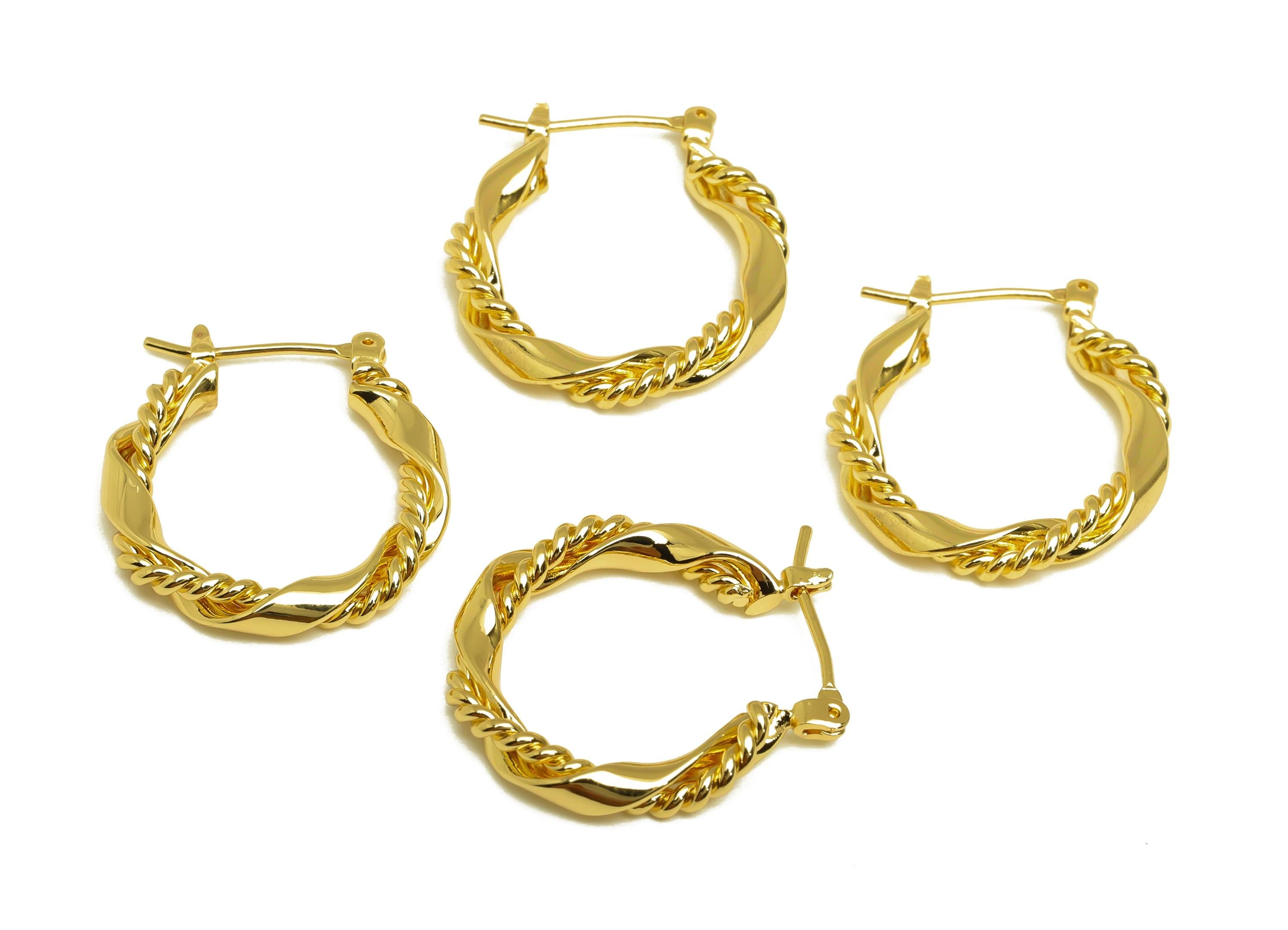 Brass Twisted Hoop Earring - Gold Curved Wave Huggie Earring Clasp - Round Hoop Earring - 18K Real Gold Plating- 23.22x21.5x 3.5mm - RGP7969 - DOMEDBAZAAR