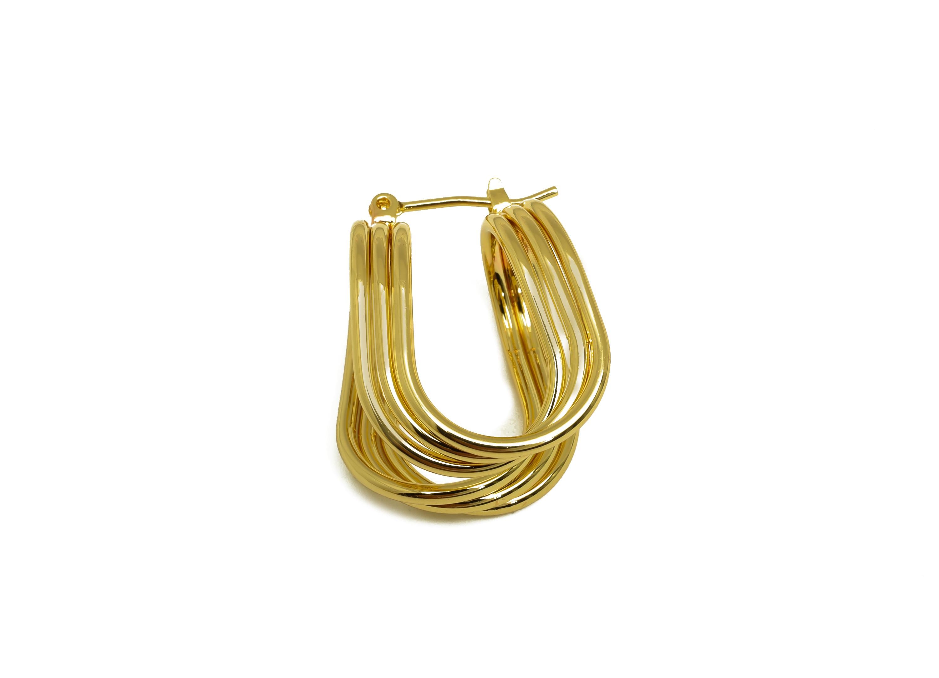 Brass U Hoop Earring - Gold Drop U Huggie Hoop Ear Clasp - Textured Huggie Hoop Earring - 18K Real Gold Plated - 25.04x17.98x15mm - RGP7970 - DOMEDBAZAAR
