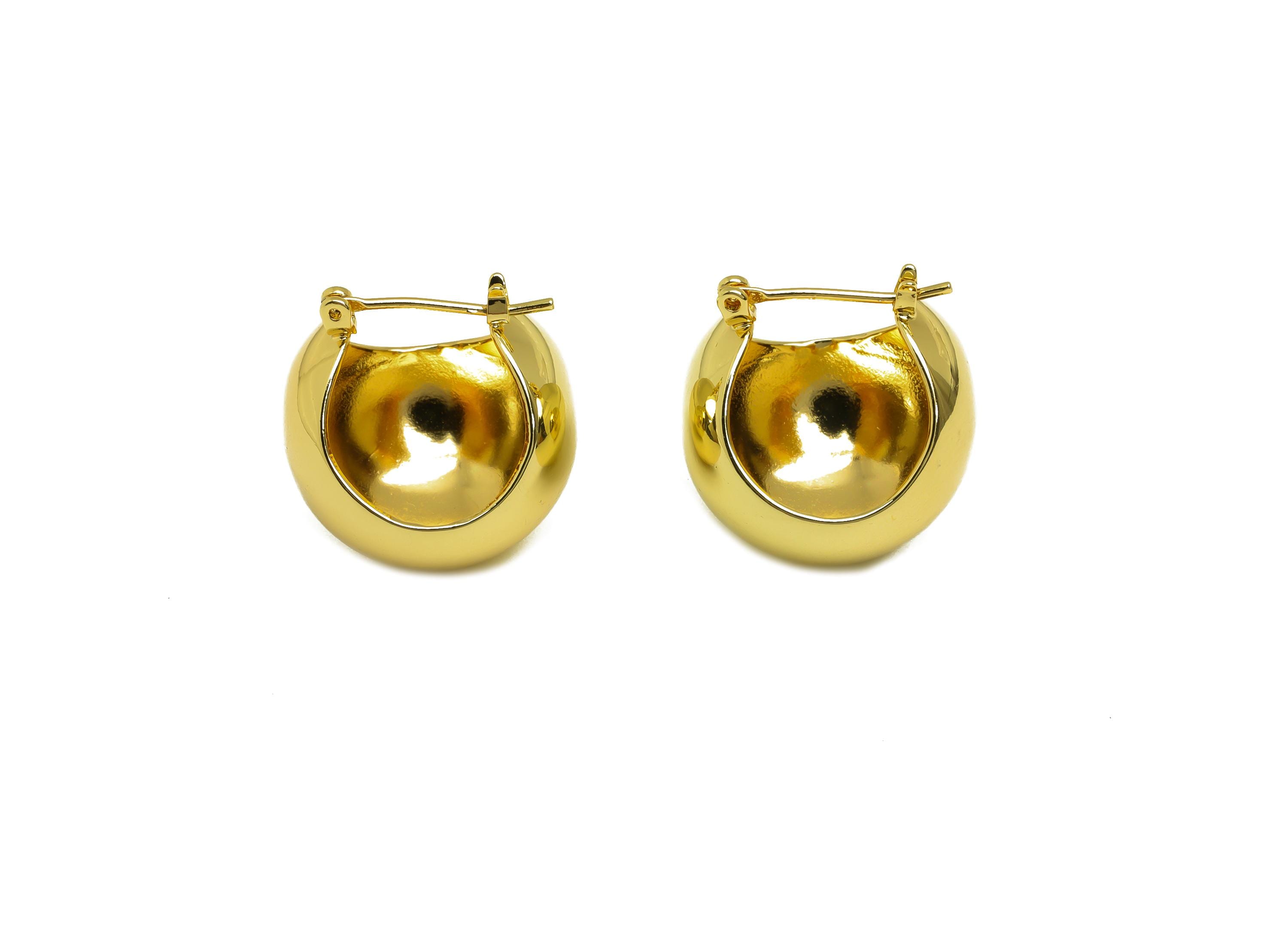 Brass Basket Hoop Earring - Gold Basket Huggie Hoop Earring - Round Basket Hoop Earrings - 18K Real Gold Plated - 20.64x19.42x1.4mm- RGP7971 - DOMEDBAZAAR