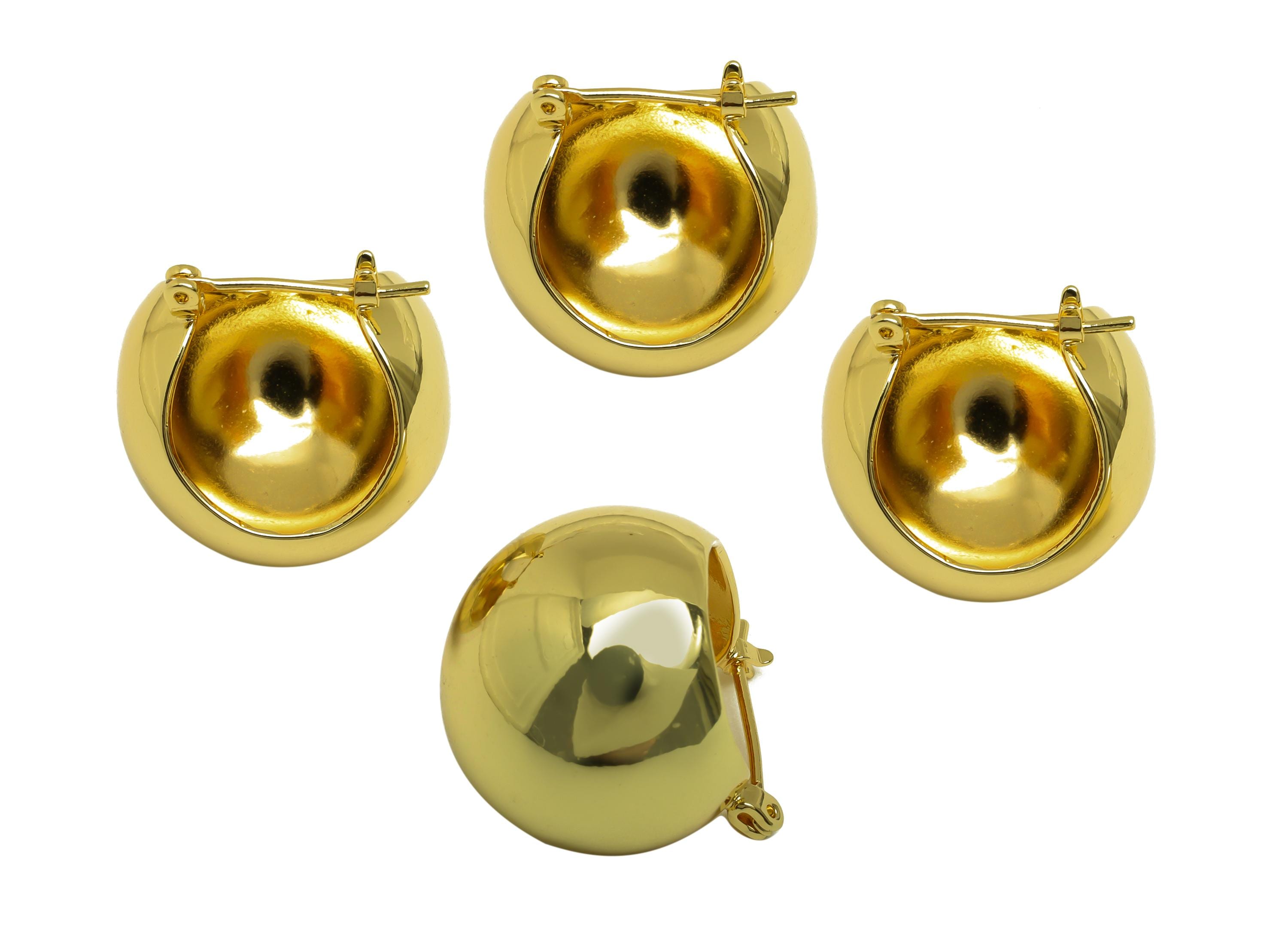Brass Basket Hoop Earring - Gold Basket Huggie Hoop Earring - Round Basket Hoop Earrings - 18K Real Gold Plated - 20.64x19.42x1.4mm- RGP7971 - DOMEDBAZAAR