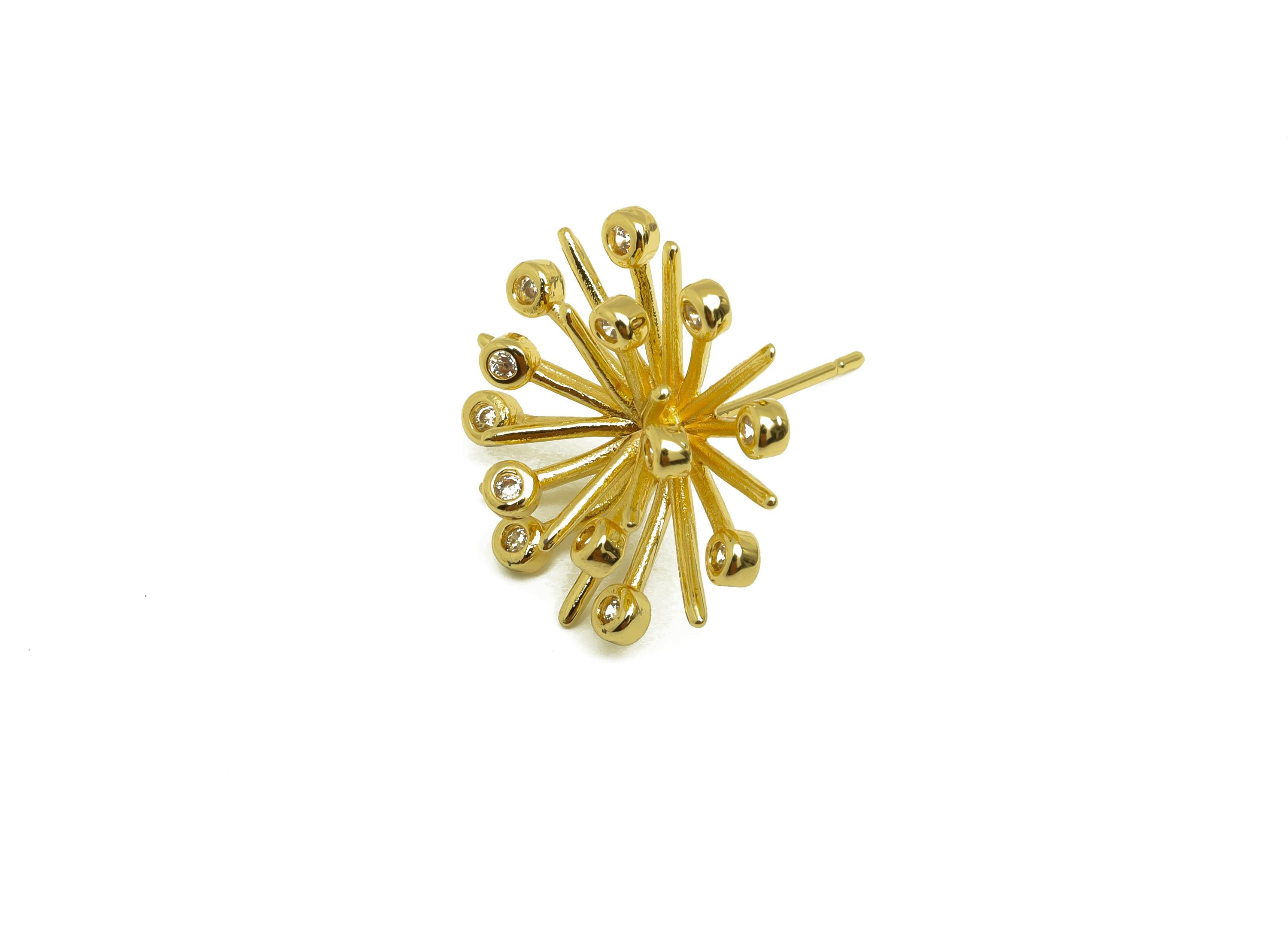 Brass Spike Earring - Gold Zircon Spike Earring Stud - Cubic Zircon Spike Earring Post - 18K Real Gold Plating - 20.08x20.63x7.1mm - RGP7979 - DOMEDBAZAAR