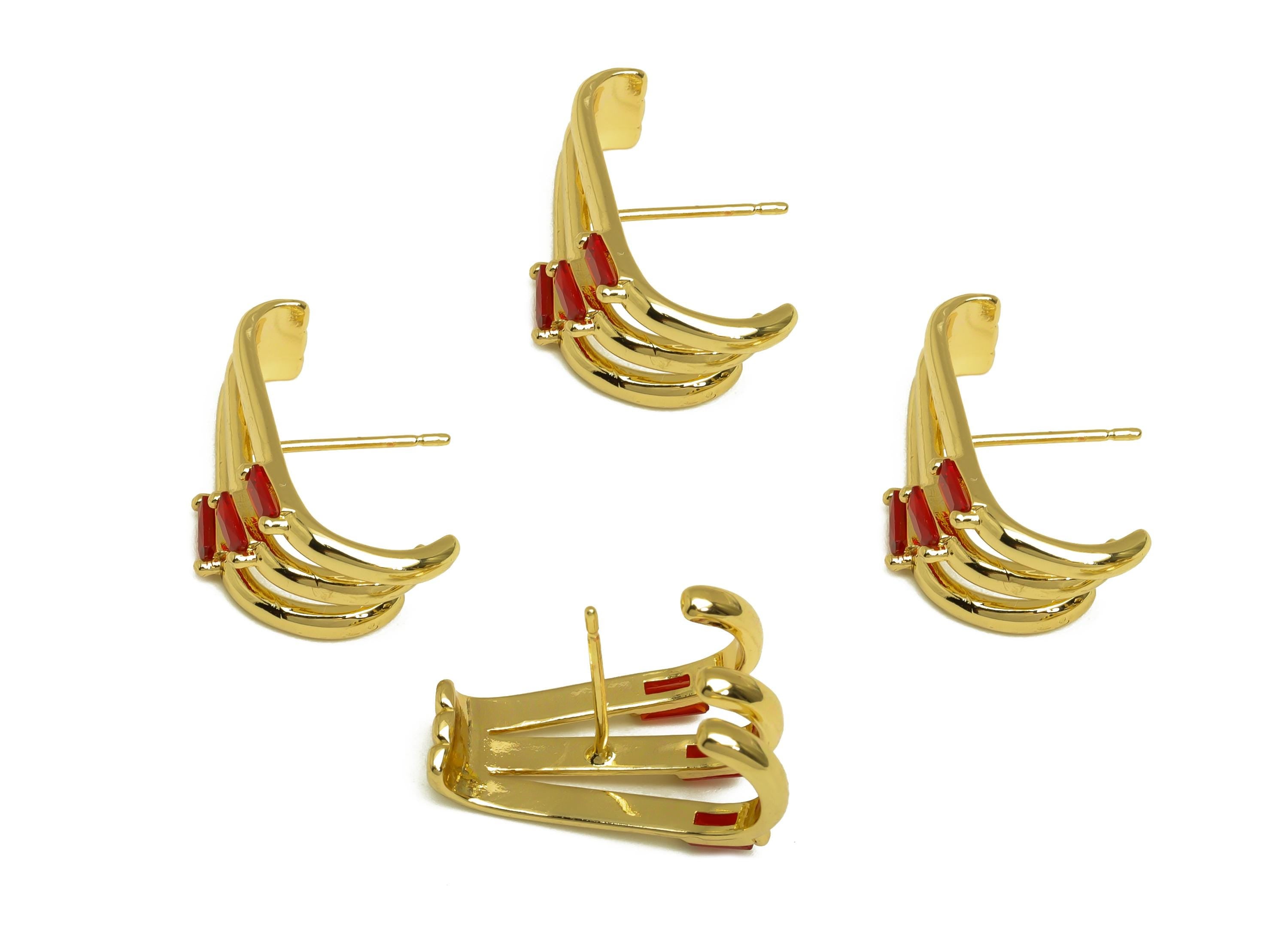 Brass Paw Earring Stud - Zircon Claw Earring Post - Gold Cubic Zircon Claw Earring Stud - 18K Real Gold Plated - 21.50x11.21x3.21mm- RGP7980 - DOMEDBAZAAR