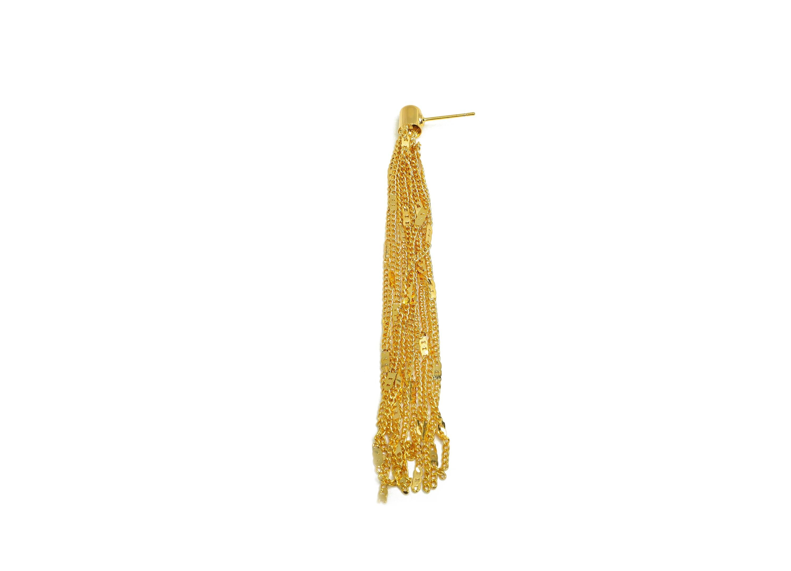 Brass Tassel Earring Stud - Brass Tassel Earring Post - Brass Cable Chain Earring Post - 18K Real Gold Plating - 93x5.04x5.1mm - RGP7533 - DOMEDBAZAAR