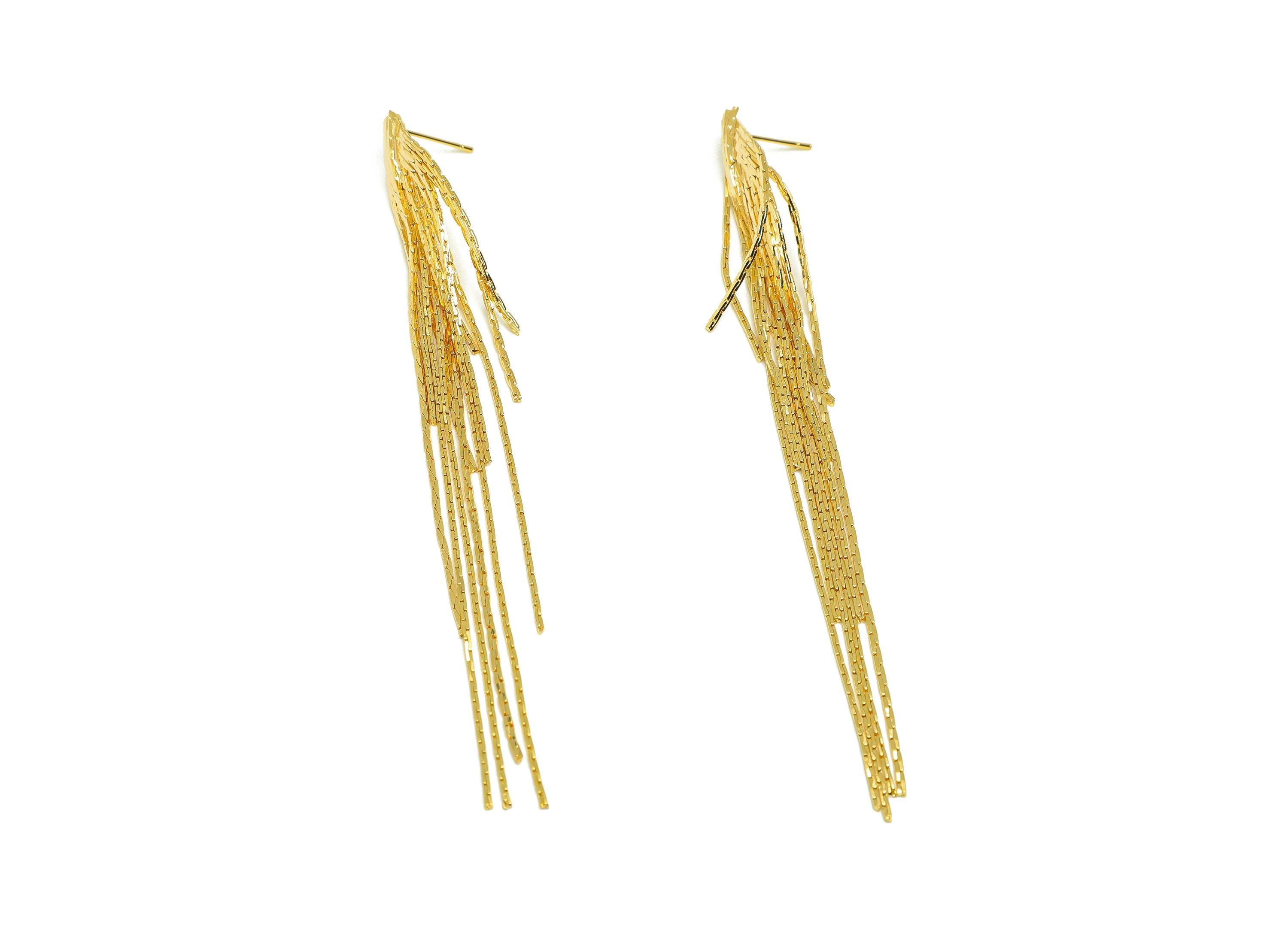Brass Tassel Earring Stud - Brass Tassel Earring Post - Brass Snake Chian Tassel Earring Post - 18K Real Gold Plated - 118x11x2mm - RGP7534 - DOMEDBAZAAR