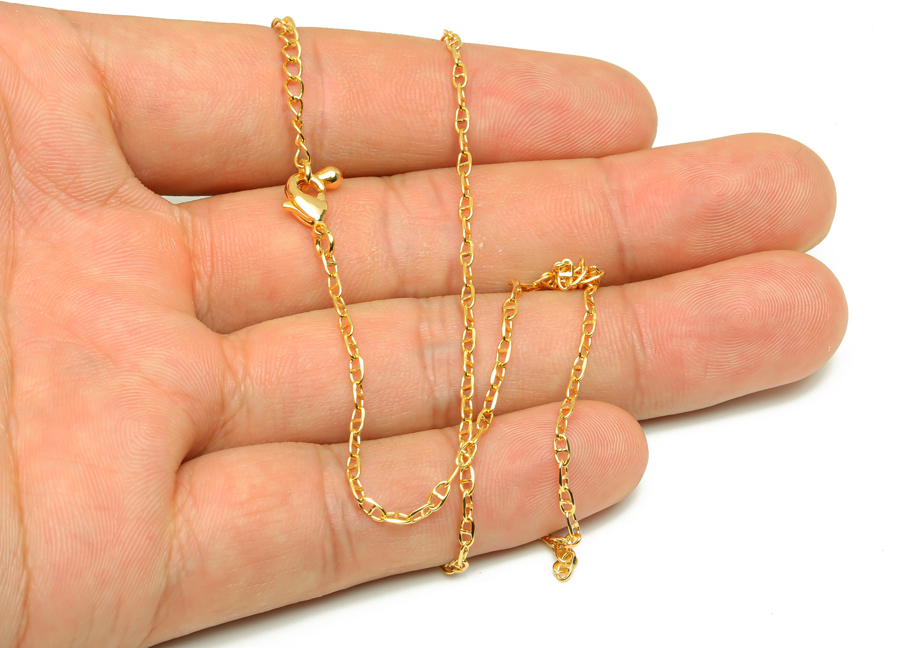 0.245 Finished Faceted Cable Chain - Gold 42+6cm Cable Finished Chain - Brass Faceted Cable Necklace Chain - 18K Real Gold Plating - RGP7479 - DOMEDBAZAAR