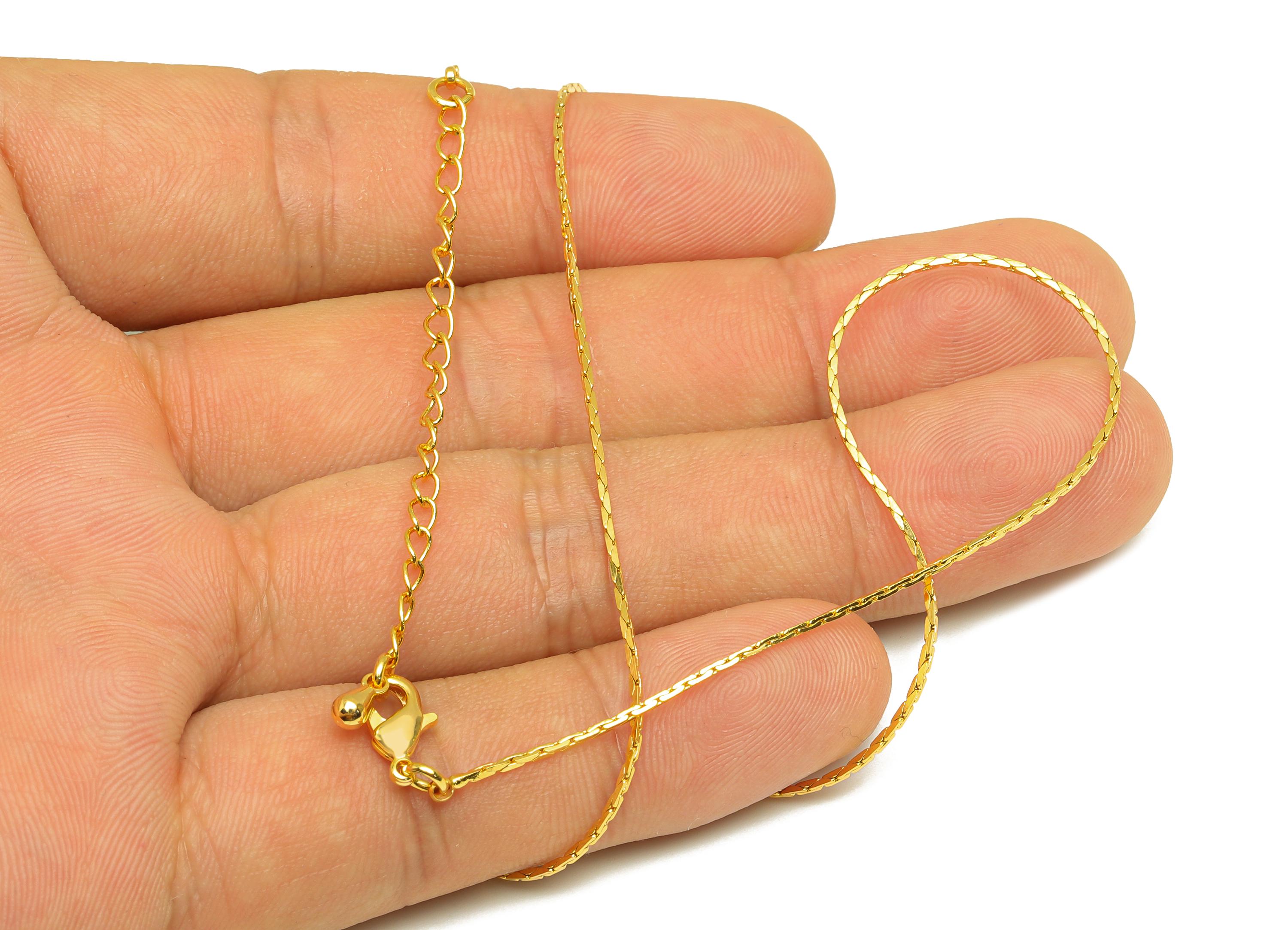 0.7mm Finished Snake Chain - Gold 43+5cm Snake Finished Chain - Brass Finished Snake Chain - For Necklace - 18K Real Gold Plating - RGP7480 - DOMEDBAZAAR