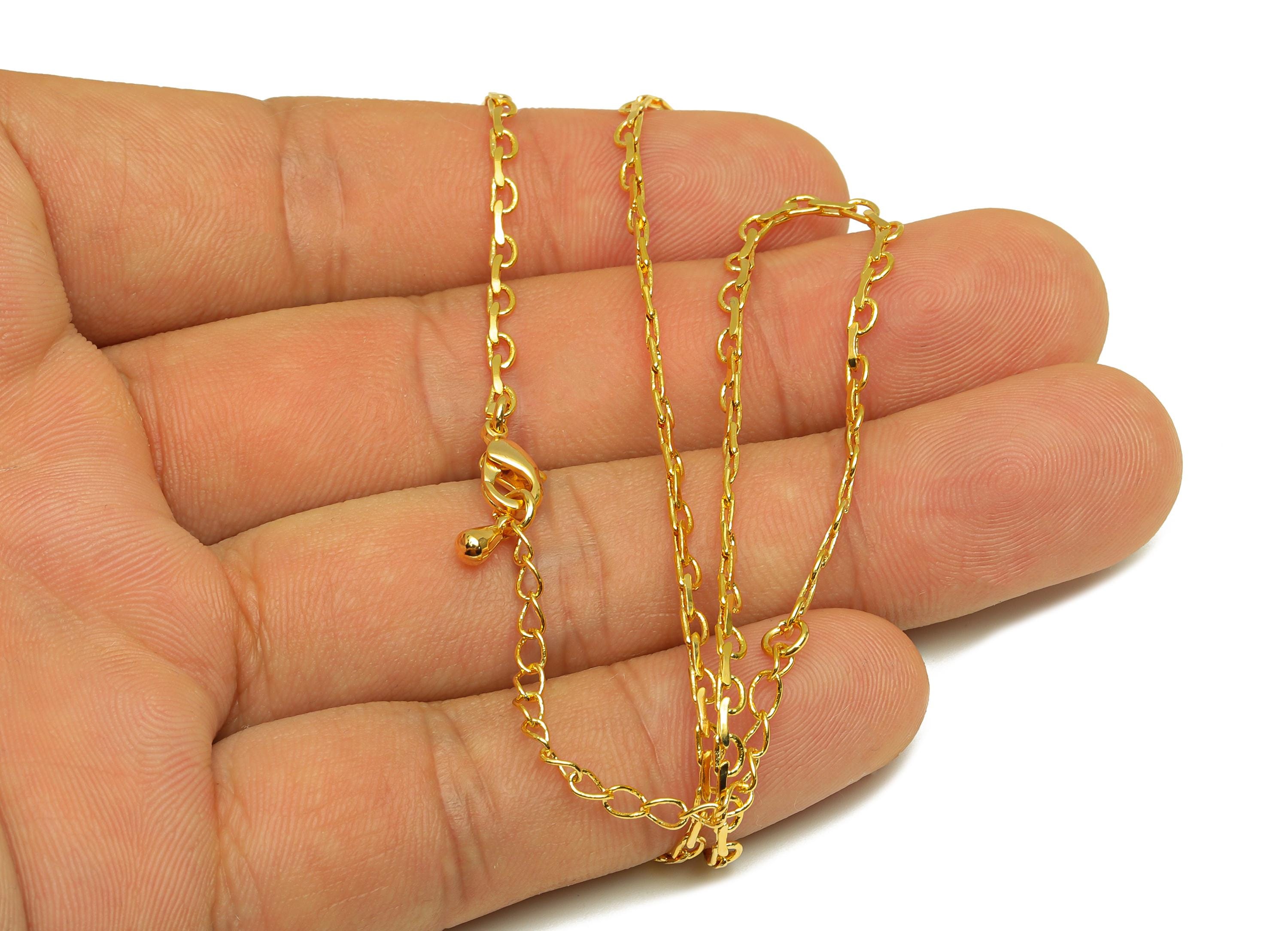 2.1mm Finished Link Chain - Gold 41.5+5.5cm Finished Link Chain - Brass Finished Link Necklace Chain - 18K Real Gold Plating - RGP7482 - DOMEDBAZAAR