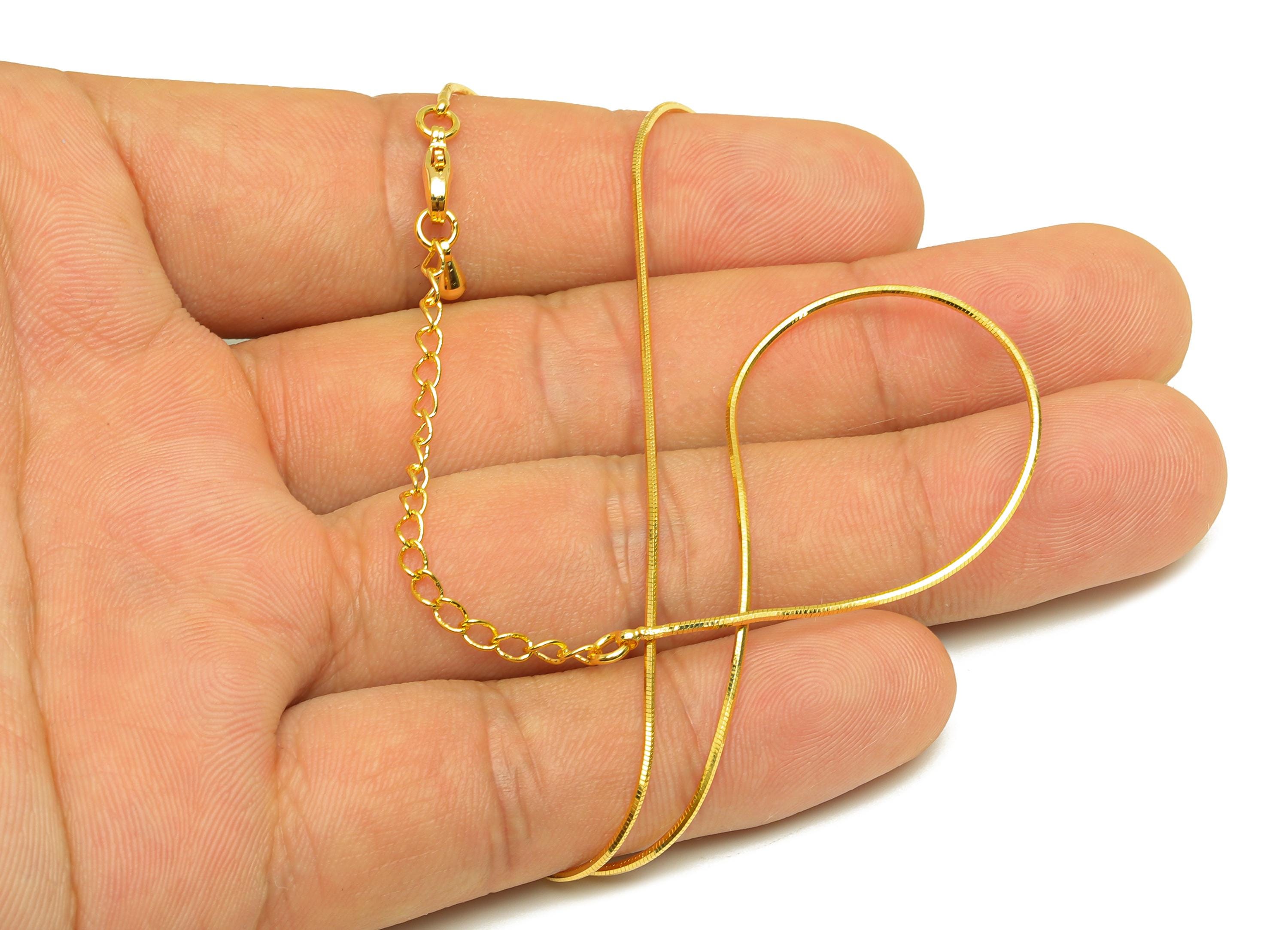 1mm Finished Snake Chain - Gold 42.5+5.5cm Snake Finished Chain - Brass Finished Snake Chain - For Necklace - 18K Real Gold Plating -RGP7483 - DOMEDBAZAAR