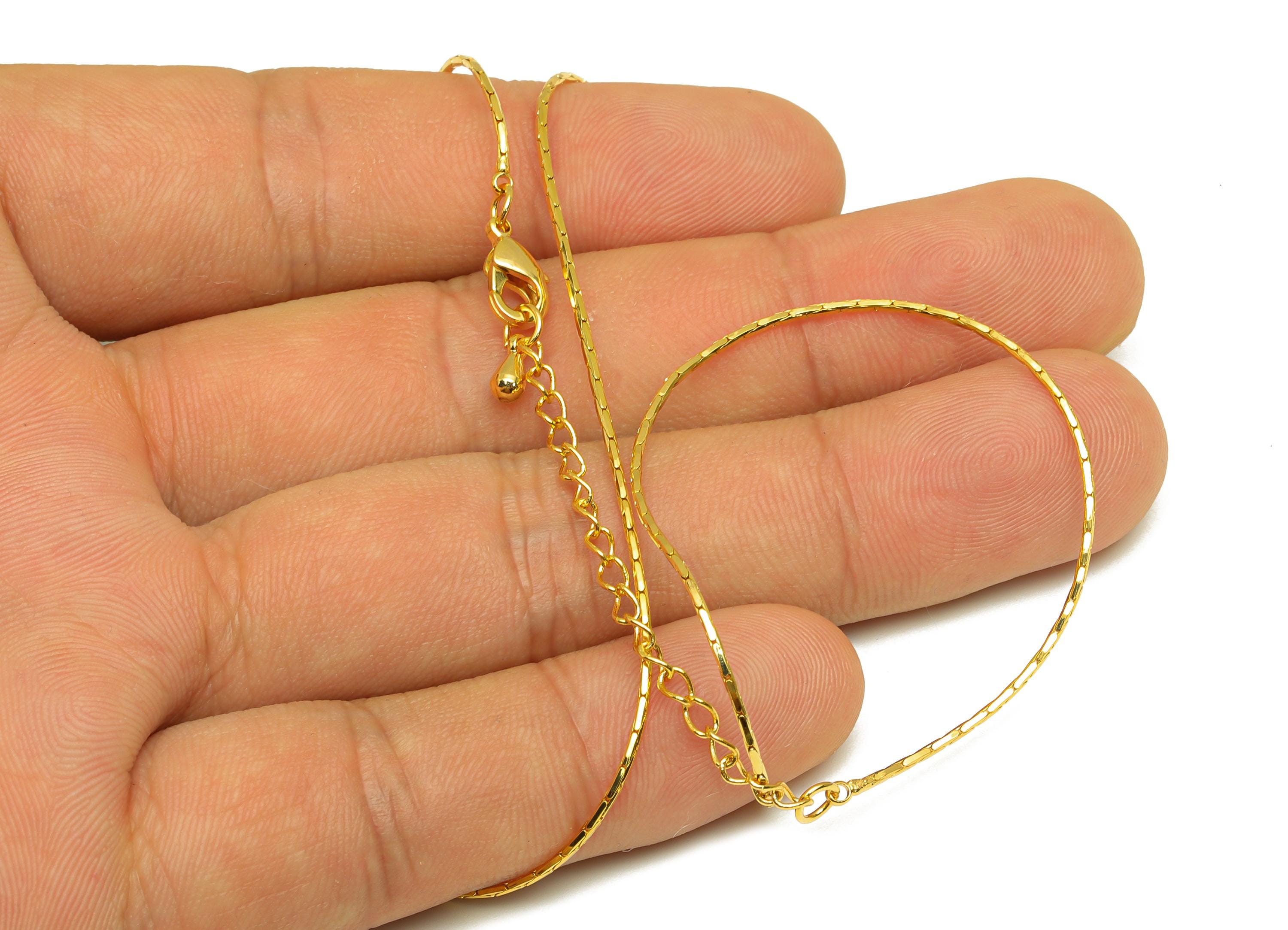 1mm Finished Snake Chain - Gold 43+5.5cm Faceted Finished Snake Chain - Brass Finished Faceted Snake Chain - 18K Real Gold Plating - RGP7485 - DOMEDBAZAAR