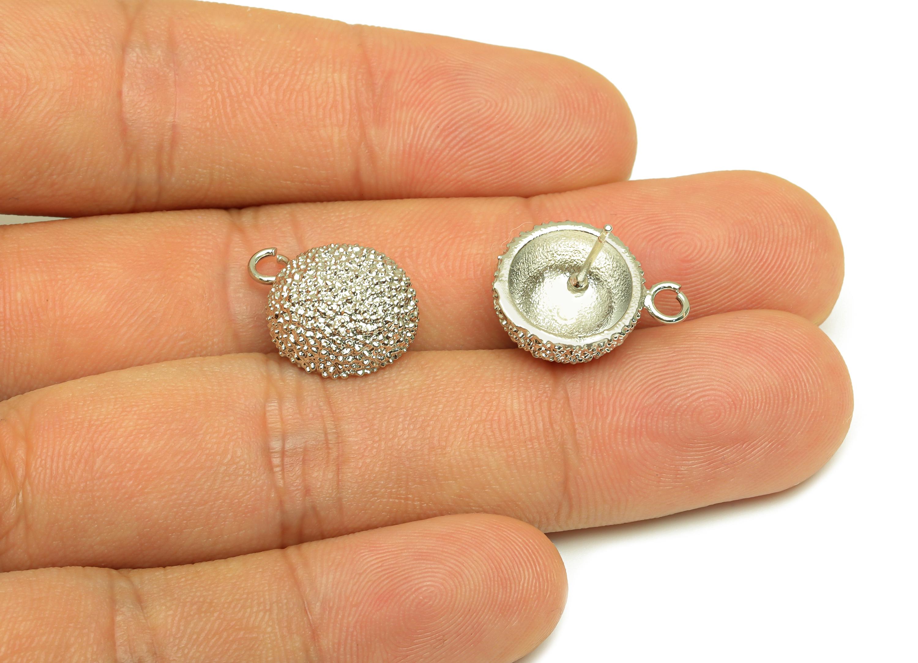 Brass Round Earring Stud - Textured Earring Post - Frosted Twine Wire Earring Post - 18K Real White Gold Plating - 18x17x13.65mm - RGP7766 - DOMEDBAZAAR
