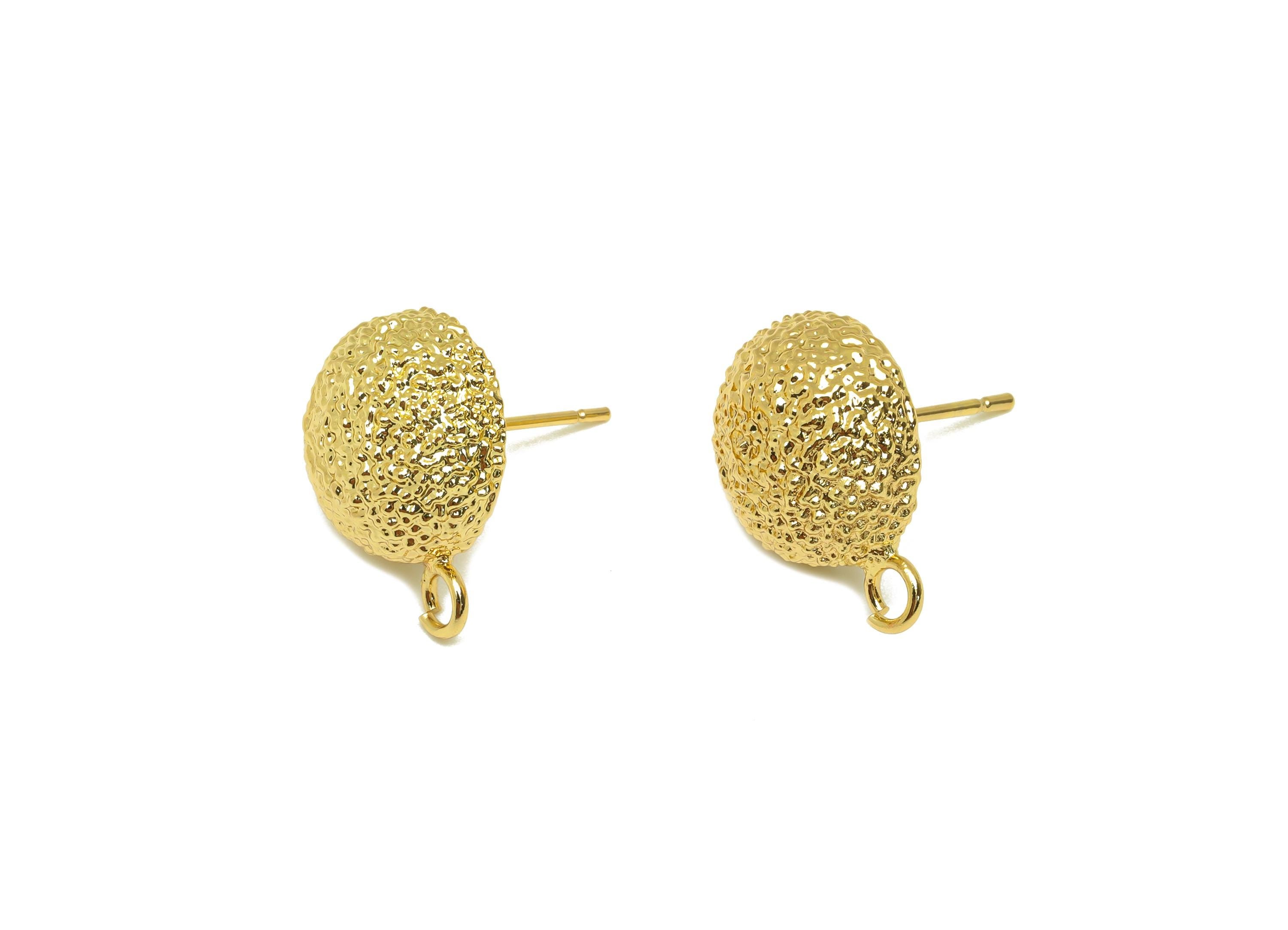 Brass Round Earring Stud - Textured Circle Earring Post - Frosted Earring Post - 18K Real Gold Plating - 18x17x13.65mm - RGP7755 - DOMEDBAZAAR