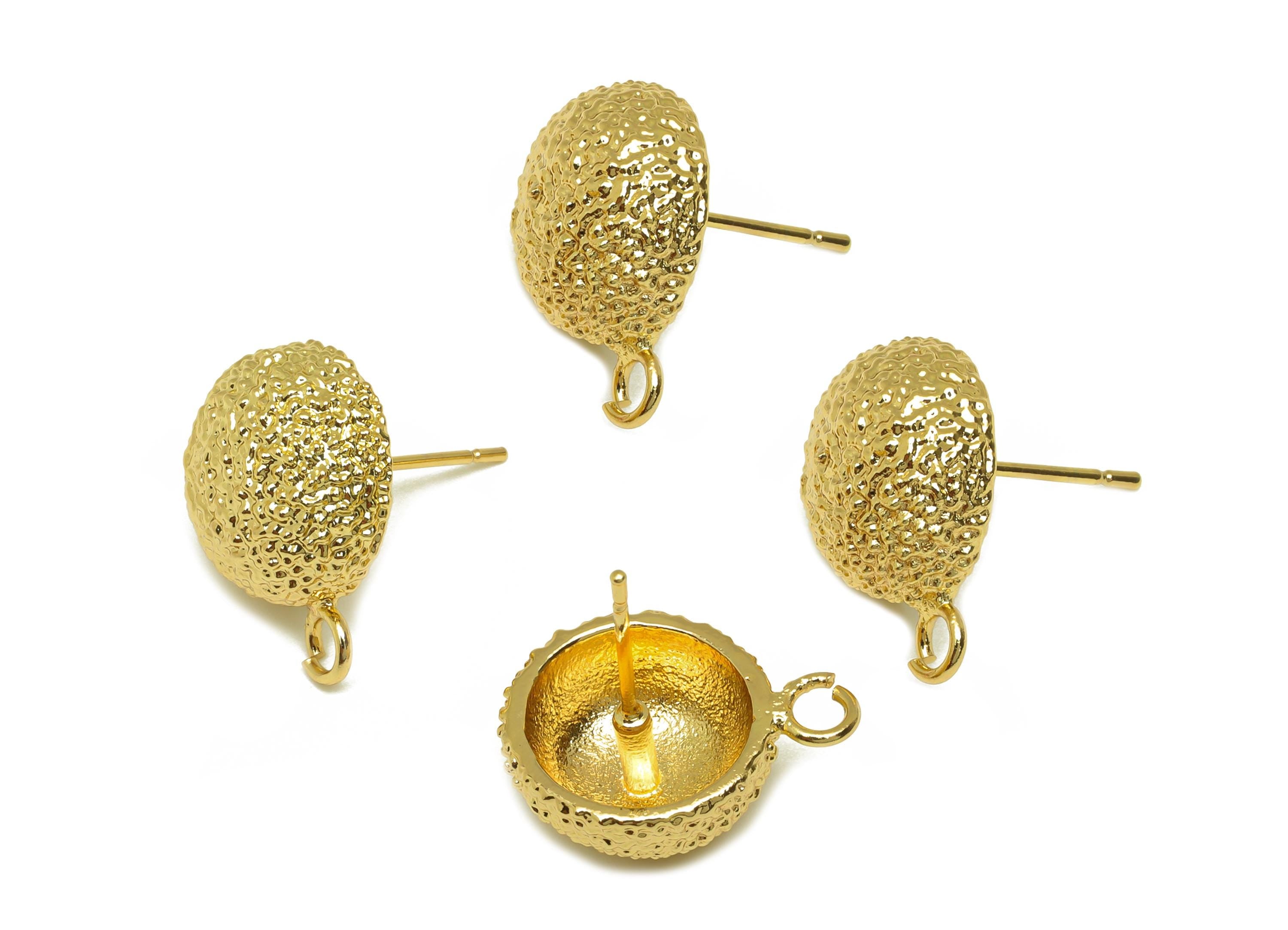 Brass Round Earring Stud - Textured Circle Earring Post - Frosted Earring Post - 18K Real Gold Plating - 18x17x13.65mm - RGP7755 - DOMEDBAZAAR