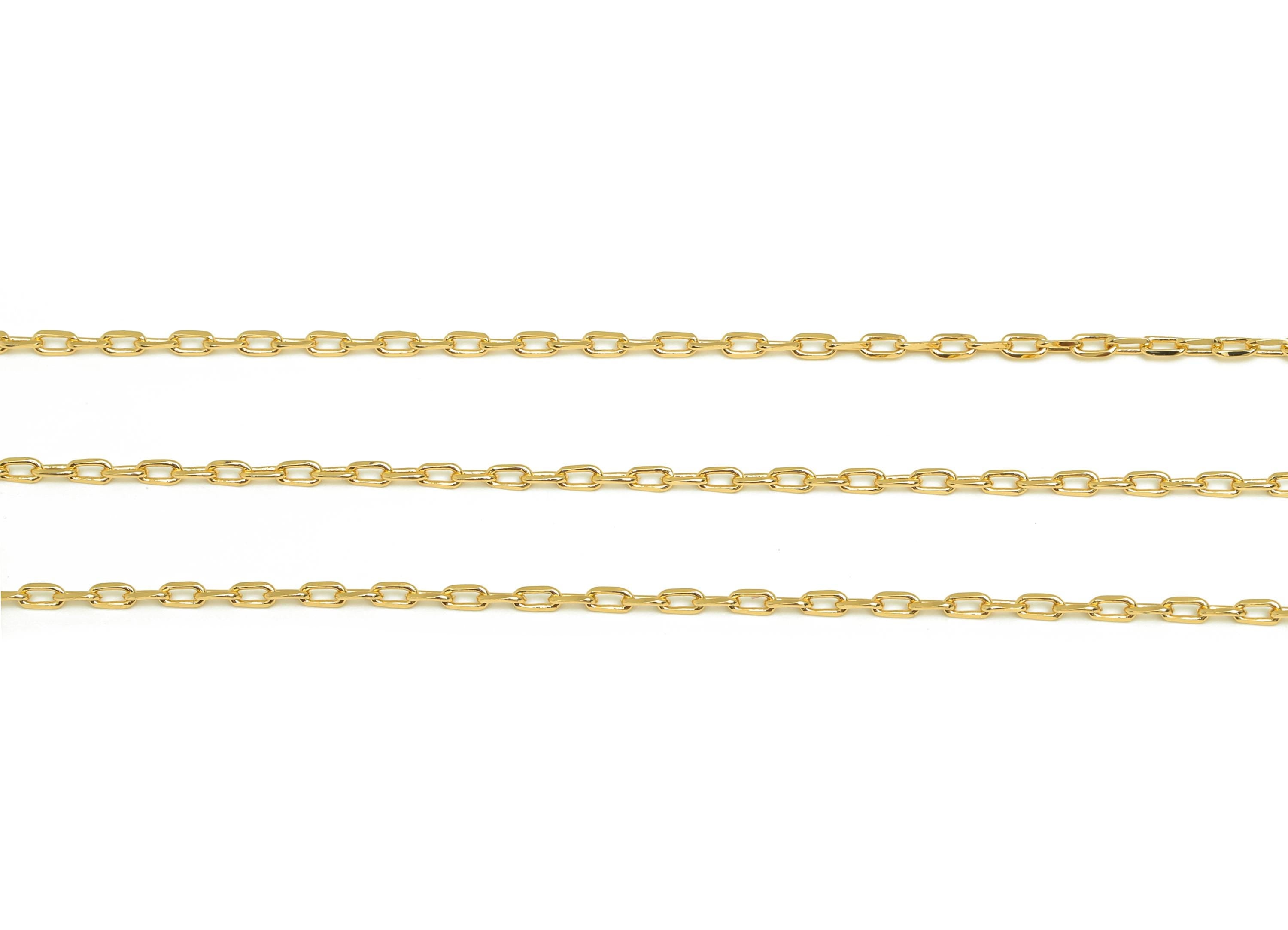 3.4mm Faceted Cable Chain - Brass 0.26 Faceted Cable Necklace Chain - Gold Rectangle Cable Bracelet Chain - 18K Real Gold Plating - RGP7489 - DOMEDBAZAAR
