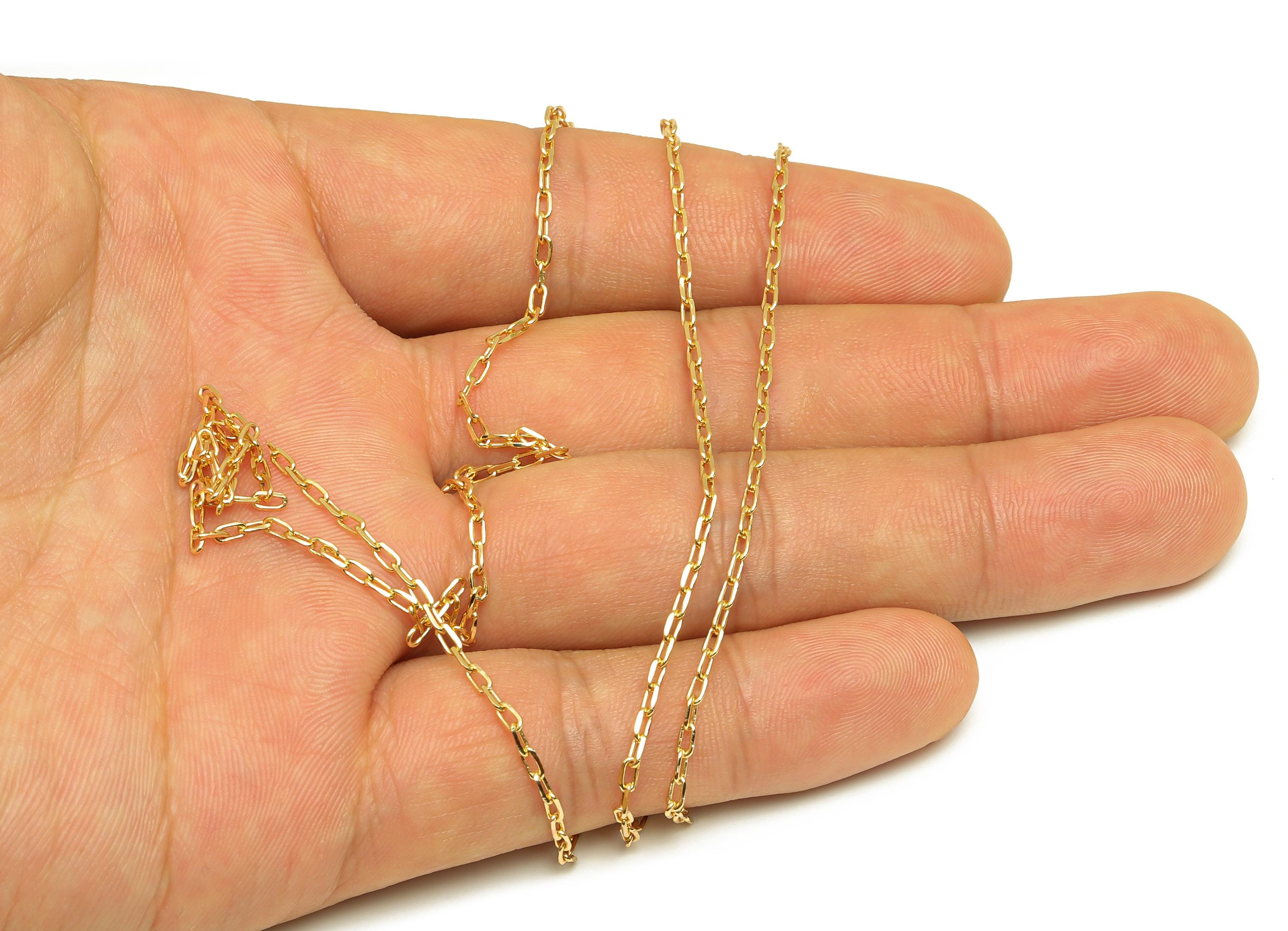 3.4mm Faceted Cable Chain - Brass 0.26 Faceted Cable Necklace Chain - Gold Rectangle Cable Bracelet Chain - 18K Real Gold Plating - RGP7489 - DOMEDBAZAAR