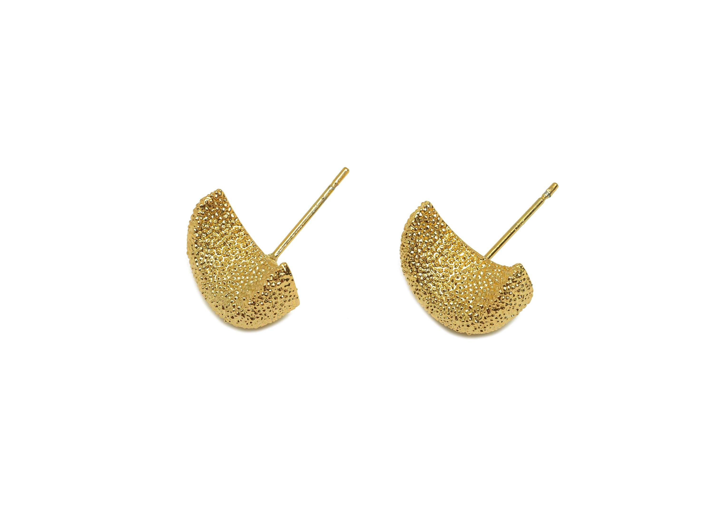 Brass Crescent Earring Stud - Textured Moon Earring Post - Frosted Moon Earring Post - 18K Real Gold Plating - 18x6x7.05mm - RGP7751 - DOMEDBAZAAR