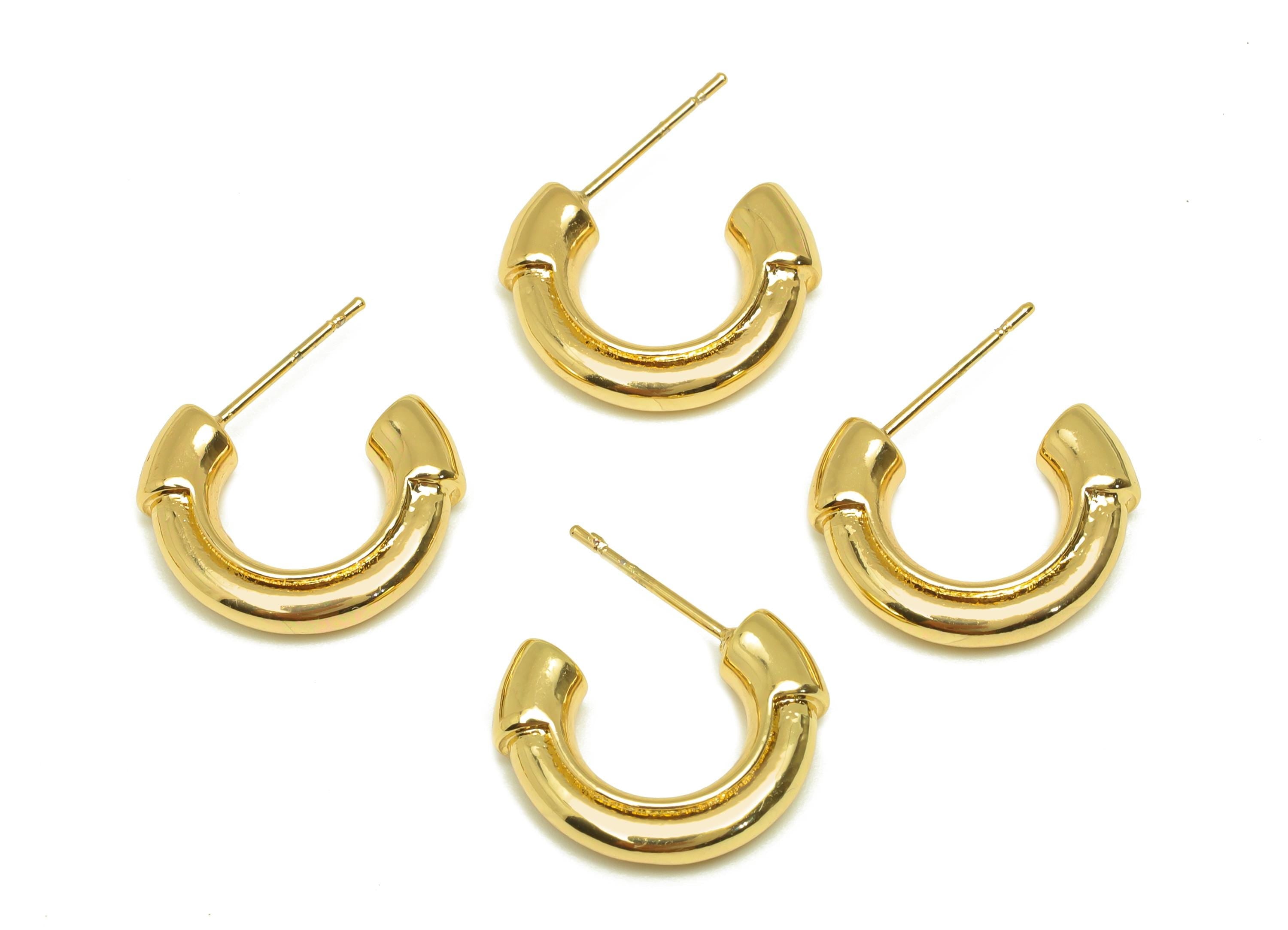 Brass Hoop Earring Stud - Brass Open Hoop Earring Post - Brass Gold Hoop Earring Post - 18K Real Gold Plating - 21.75x17.86x4.3mm - RGP7761 - DOMEDBAZAAR