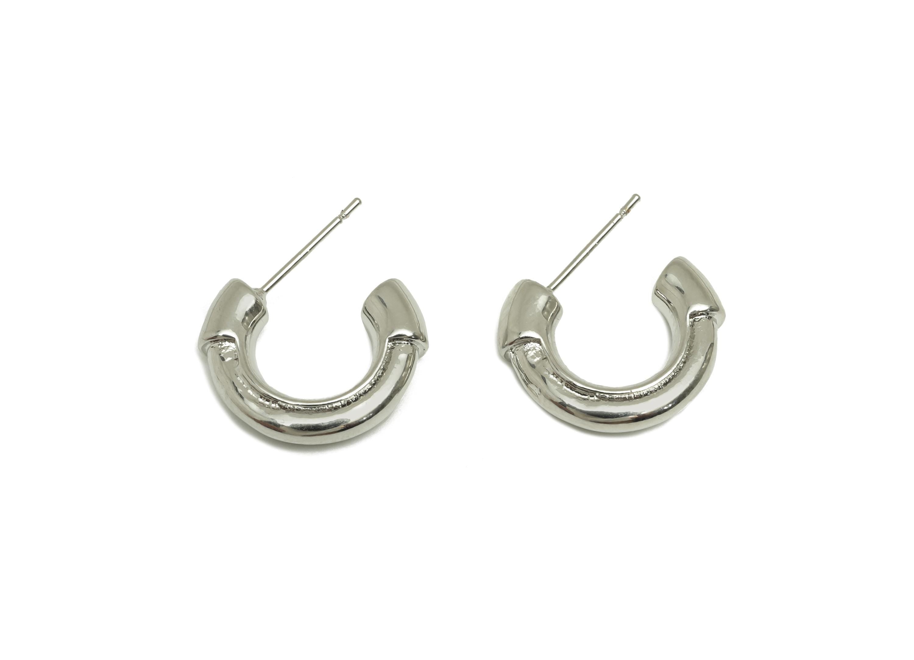 Brass Hoop Earring Stud - Brass Open Hoop Earring Post - Brass Hoop Earring Post - 18K Real White Gold Plating - 21.75x17x4mm - RGP7772 - DOMEDBAZAAR