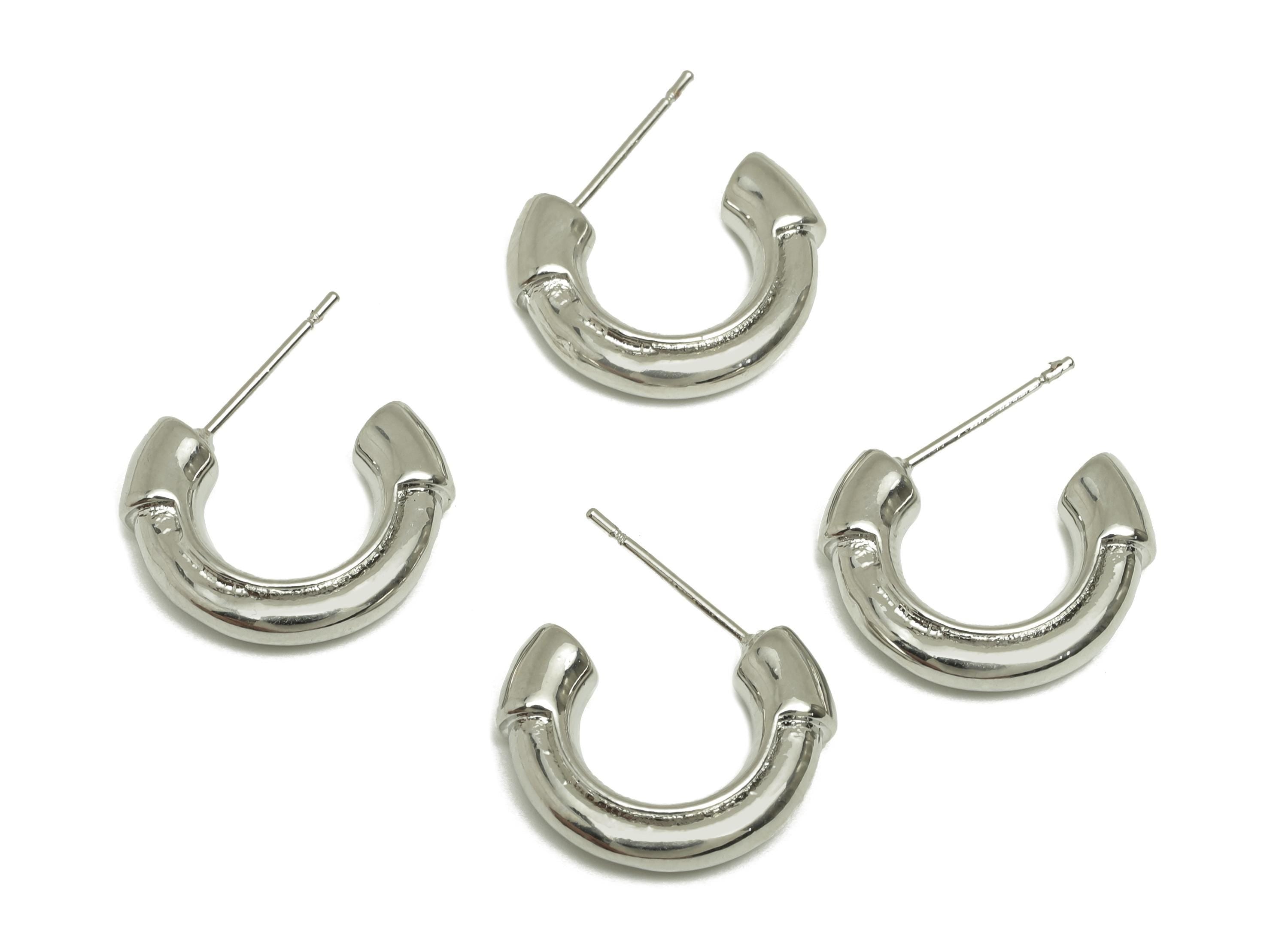 Brass Hoop Earring Stud - Brass Open Hoop Earring Post - Brass Hoop Earring Post - 18K Real White Gold Plating - 21.75x17x4mm - RGP7772 - DOMEDBAZAAR