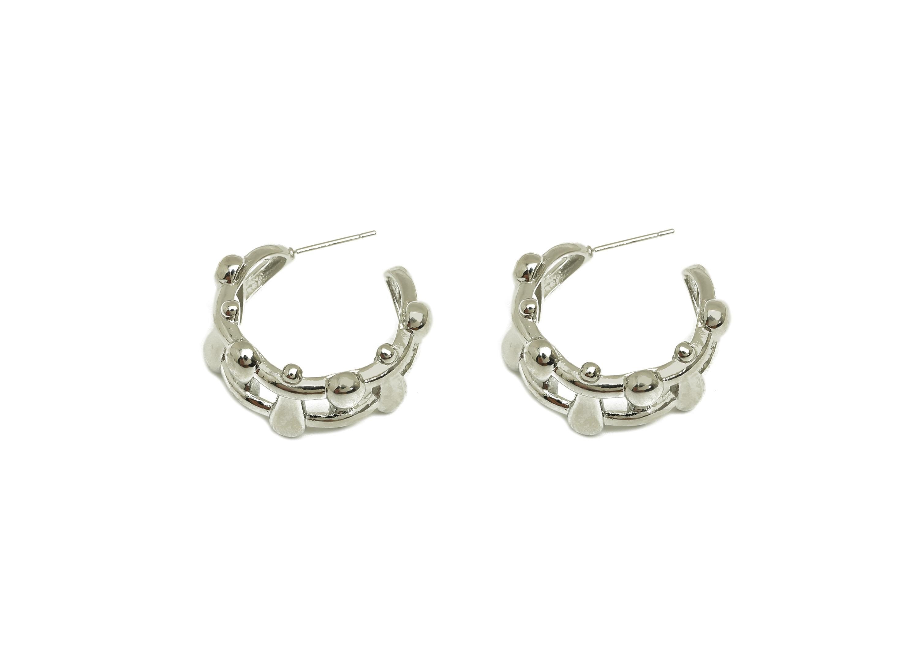Brass Hoop Earring Stud - Brass Open Hoop Earring Post - Brass Wide Hoop Earring Post - 18K Real White Gold Plating - 25x25x11.6mm - RGP7769 - DOMEDBAZAAR