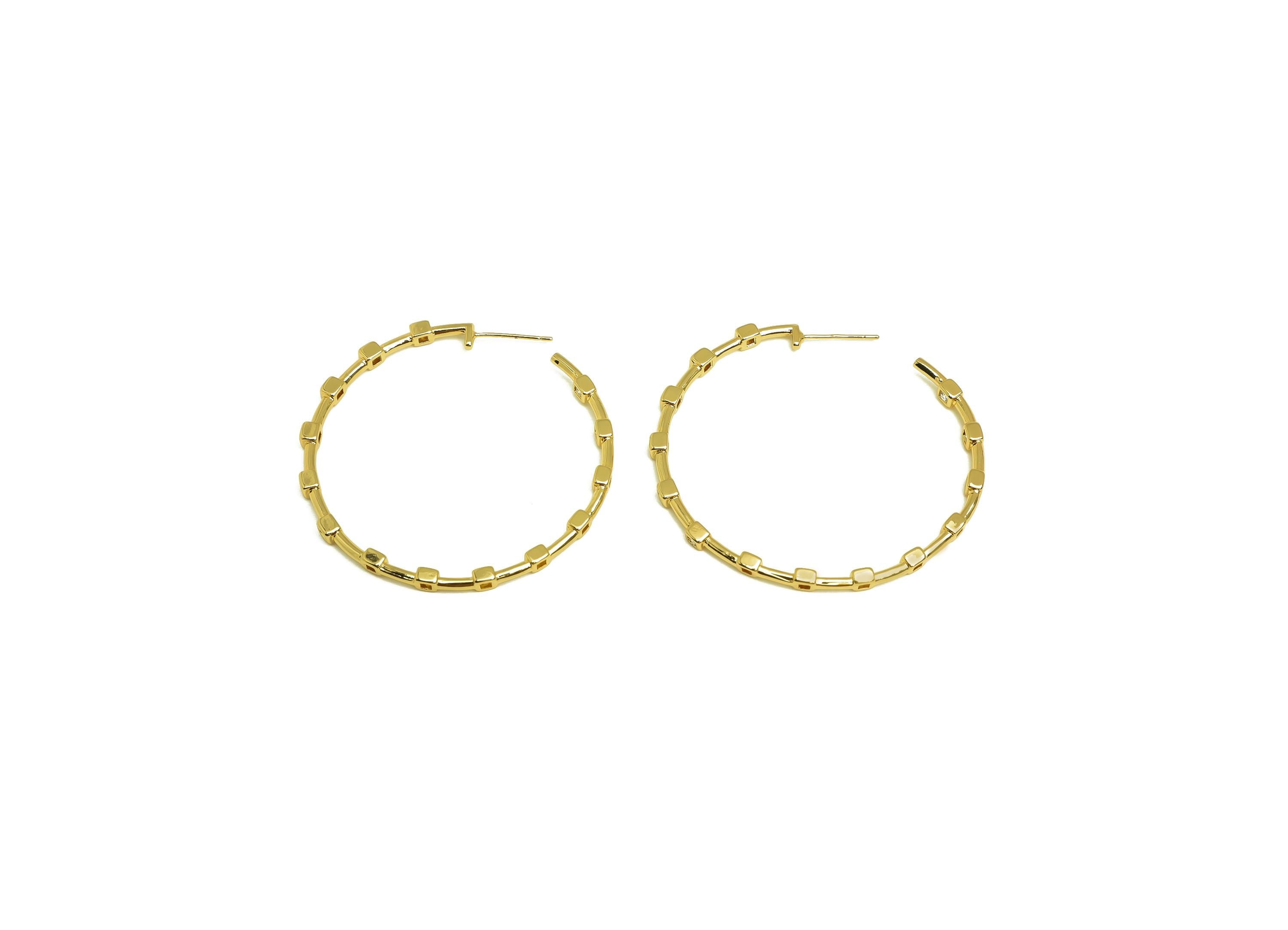 Brass Round Hoop Earring - Gold Square Zircon C Earring Stud - CZ Open Round Earring Post - 18K Real Gold Plated- 44.23x44.23x2.74mm-RGP7982 - DOMEDBAZAAR