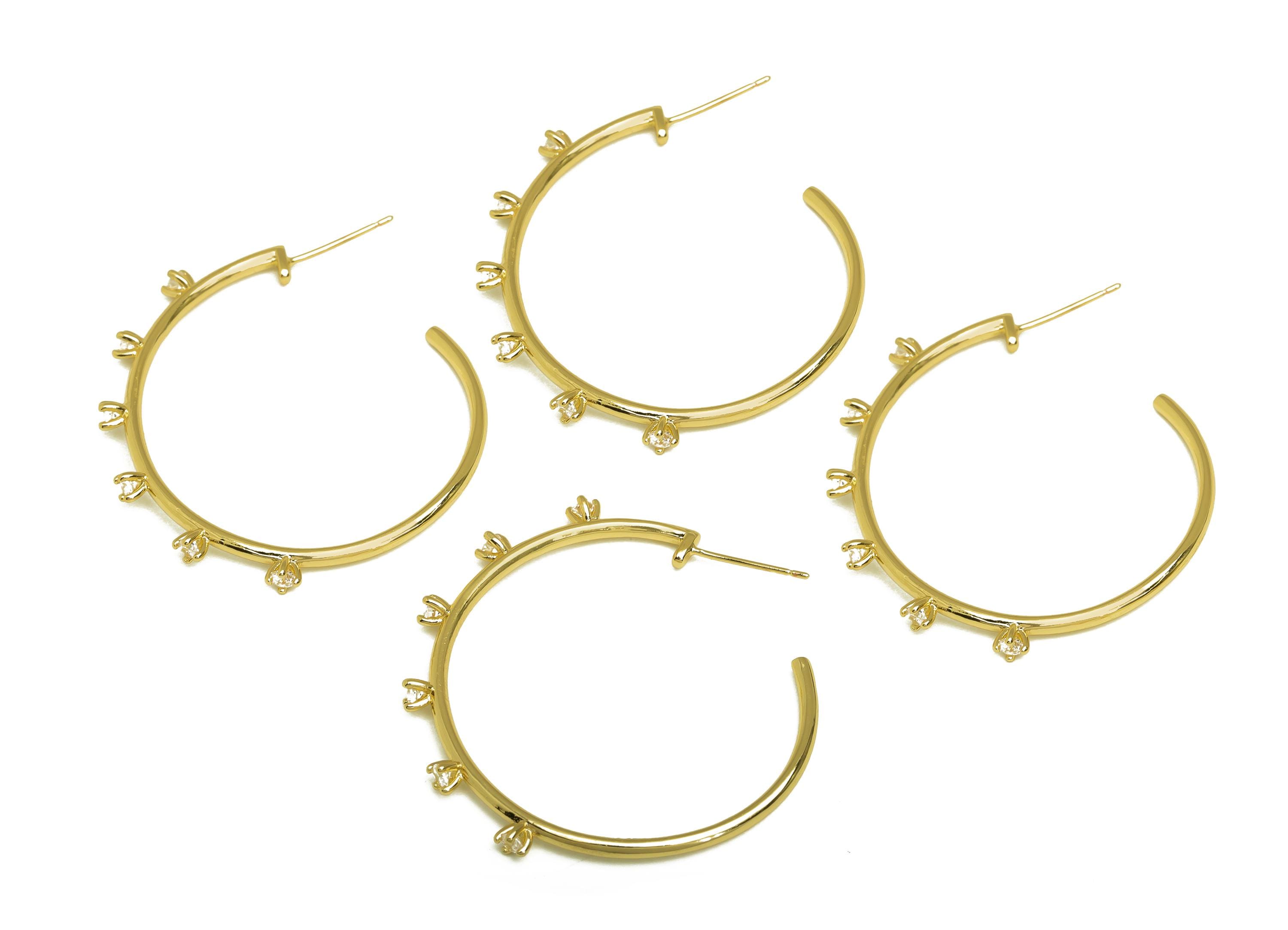 Brass Round Hoop Earring - Gold Cubic Zircon C Earring Stud - CZ Open Round Earring Post - 18K Real Gold Plated- 39.05x39.05x4.47mm -RGP7983 - DOMEDBAZAAR