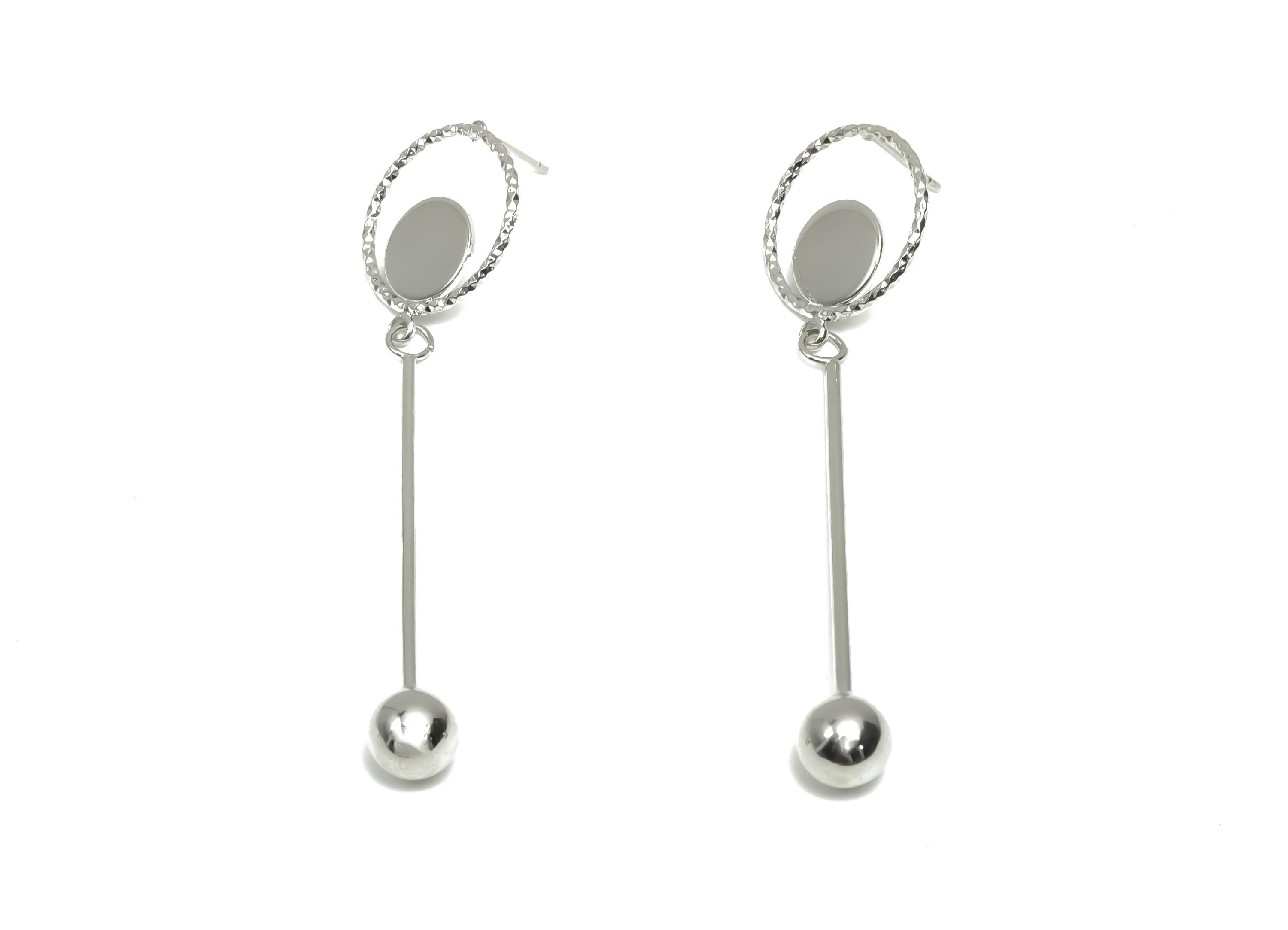 Brass Ball Dangle Wire Earring Post - Brass Textured Earring Post -  Dangle Earring Post  - 18K Real White Gold Plating - 70x17x1mm -RGP8067 - DOMEDBAZAAR