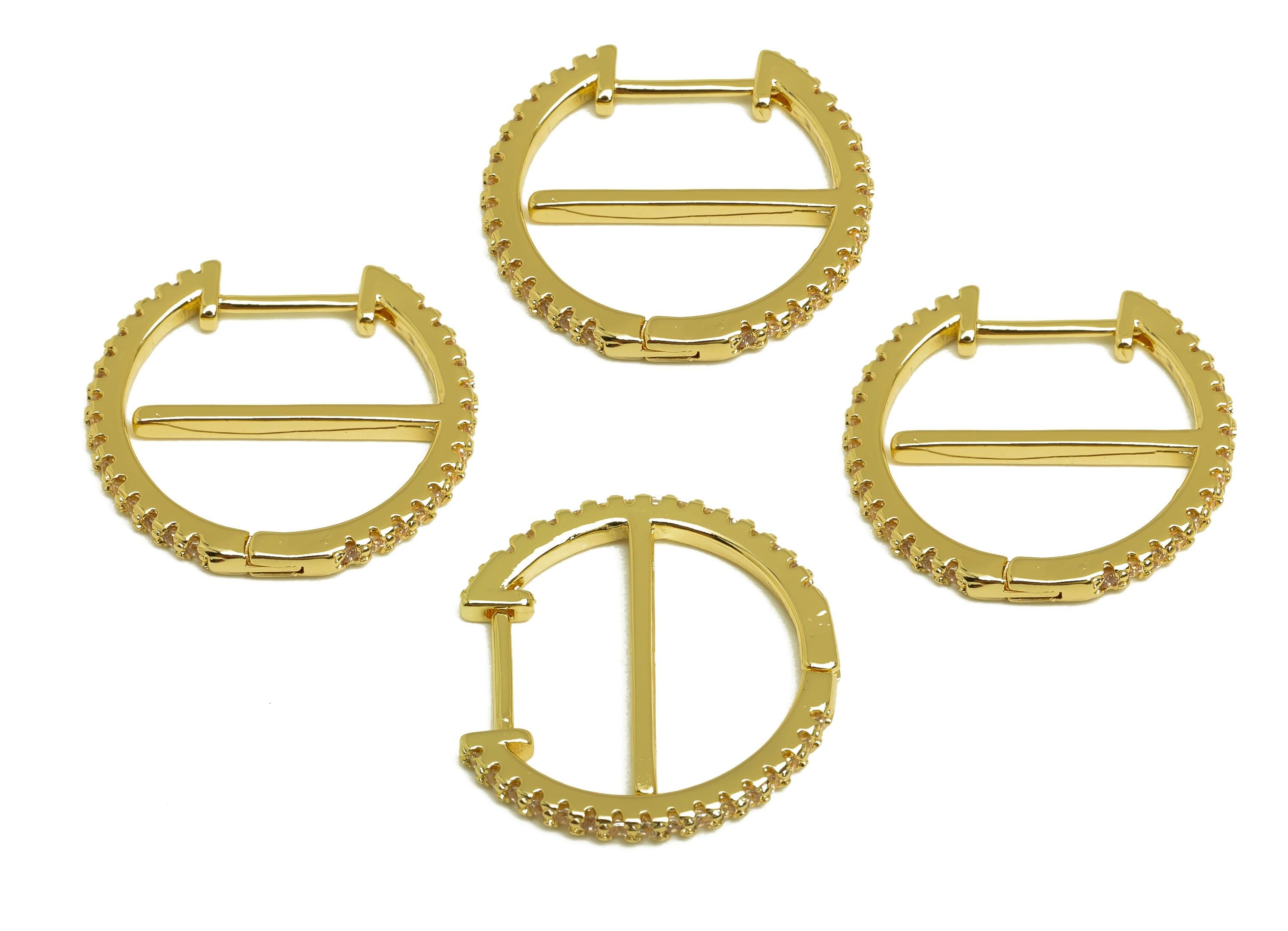 Brass Round Hoop Earring - Gold Zircon Circle Huggie Earring Clasp - Round Hoop Earring - 18K Real Gold Plating - 18x 20.6x2.27mm - RGP7986 - DOMEDBAZAAR