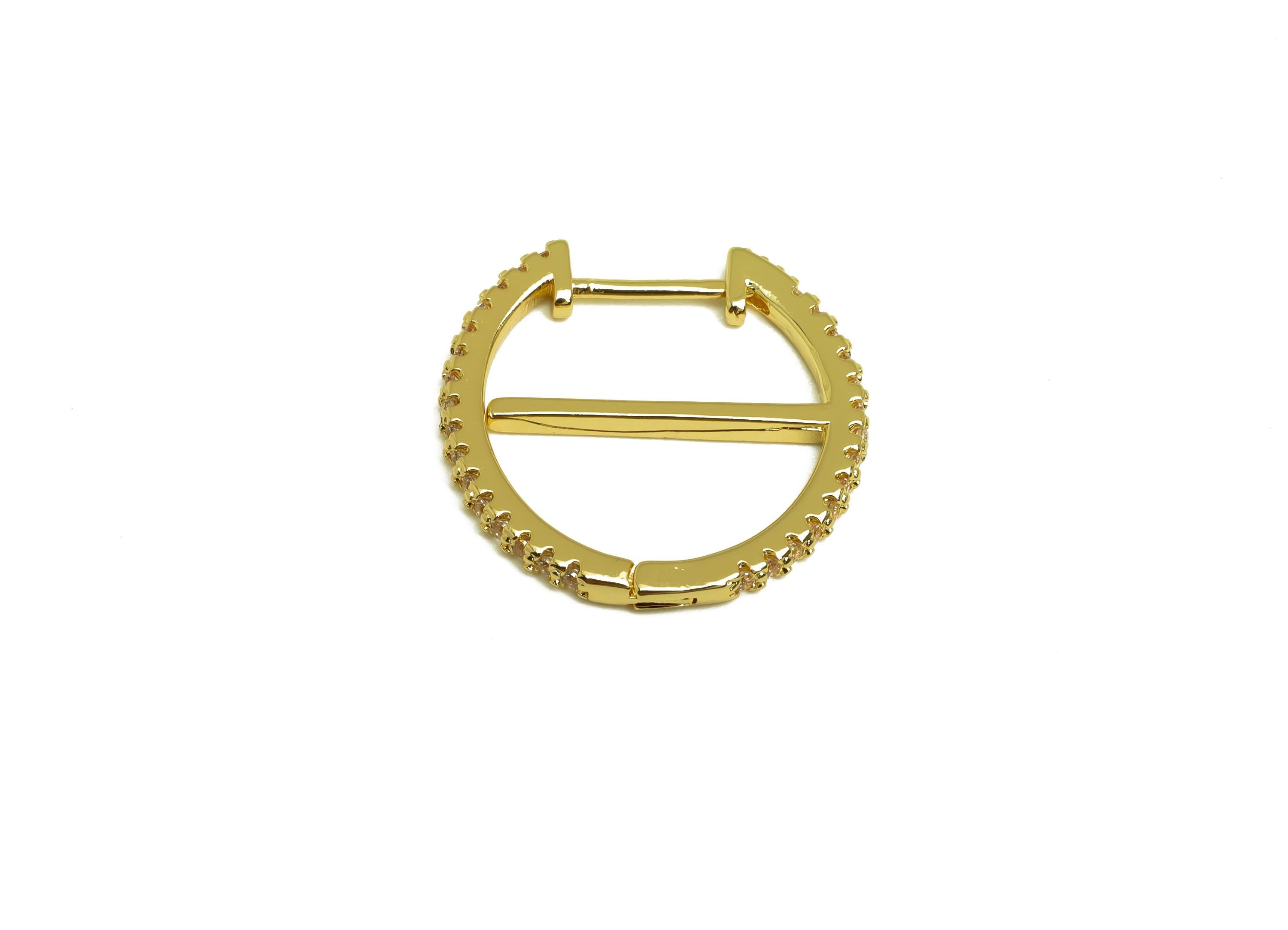 Brass Round Hoop Earring - Gold Zircon Circle Huggie Earring Clasp - Round Hoop Earring - 18K Real Gold Plating - 18x 20.6x2.27mm - RGP7986 - DOMEDBAZAAR