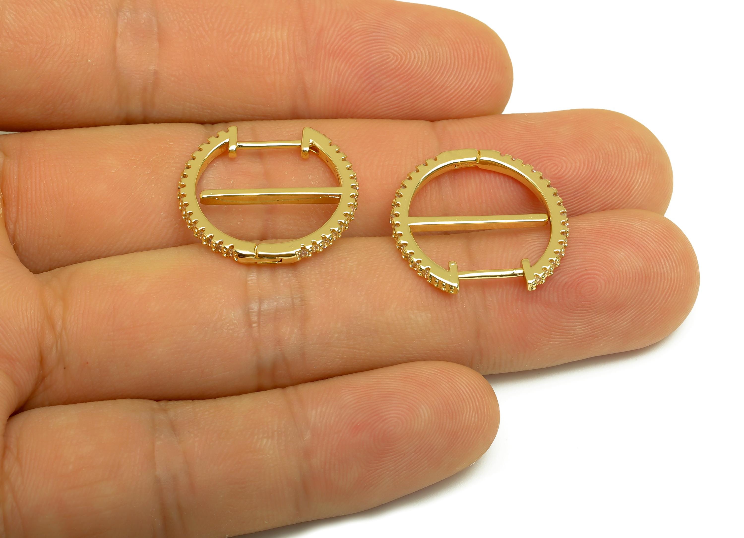 Brass Round Hoop Earring - Gold Zircon Circle Huggie Earring Clasp - Round Hoop Earring - 18K Real Gold Plating - 18x 20.6x2.27mm - RGP7986 - DOMEDBAZAAR