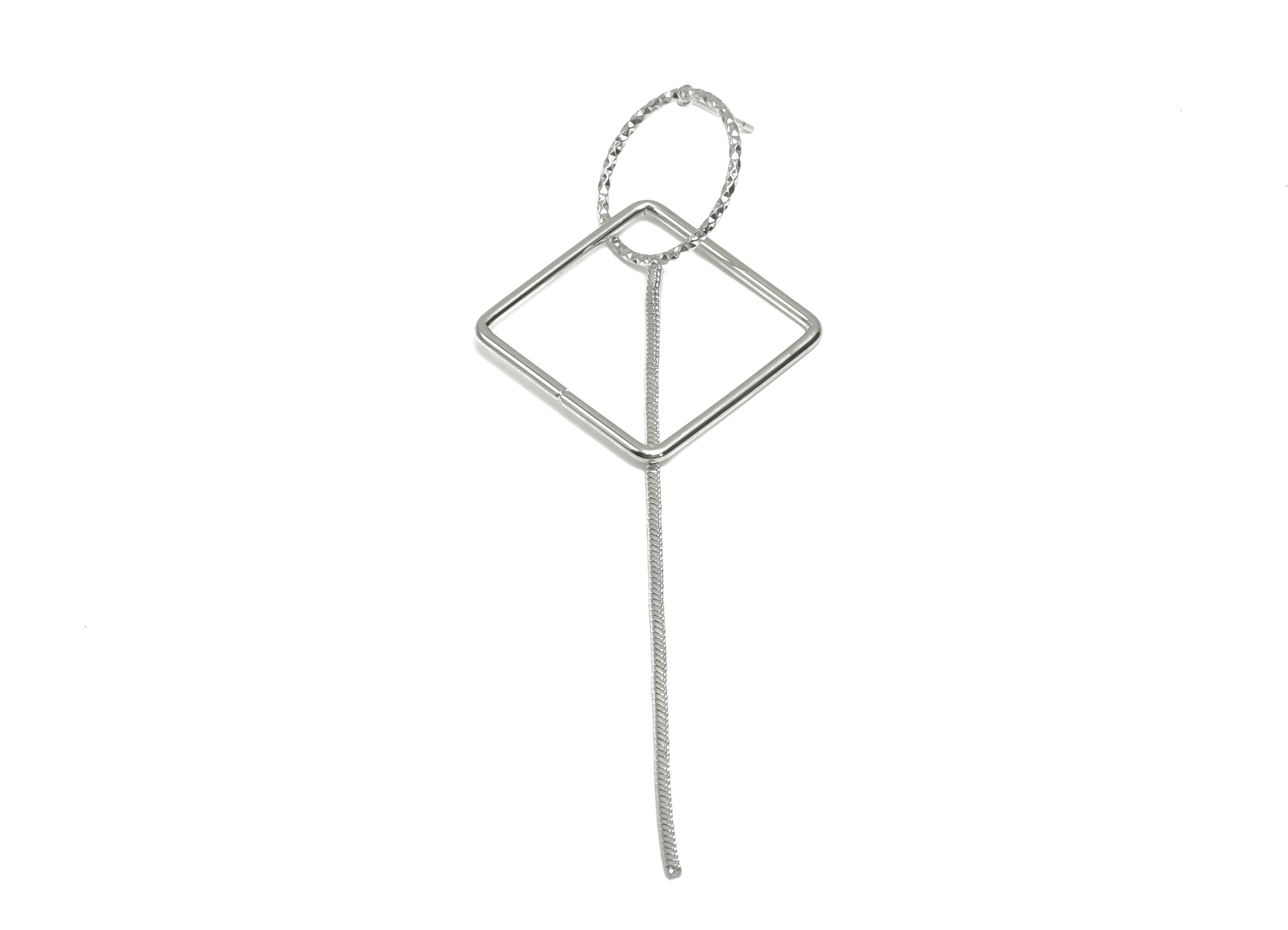Brass Square Earring Post -  Brass Textured Tassel  Earring Post - Chain Earring Post - 18K Real White Gold Plating - 88x32x1mm - RGP8058 - DOMEDBAZAAR