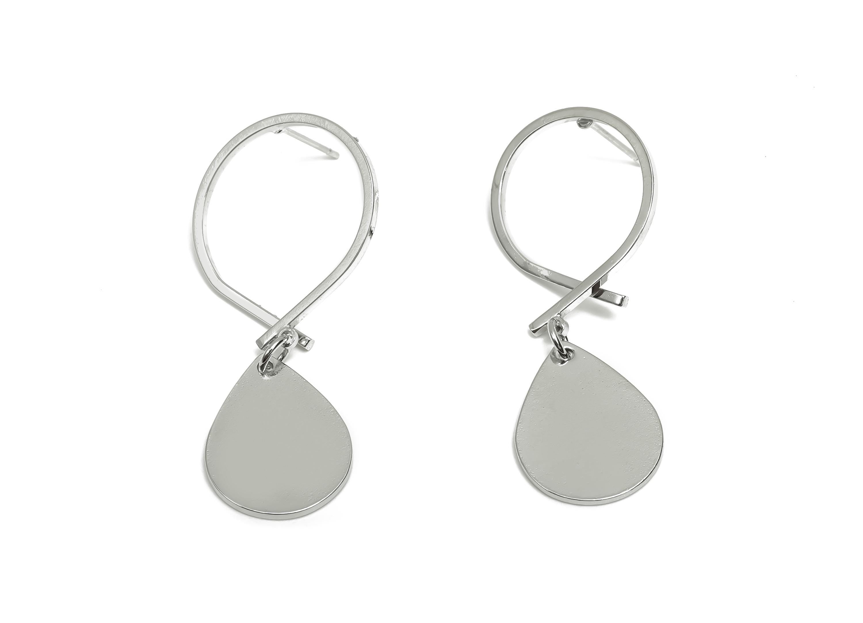 Brass Teardrop Earring Post -  Brass Drop Earring Post - Brass Dangle Cross Earring Post - 18K Real White Gold Plating - 44x20x1mm - RGP8054 - DOMEDBAZAAR